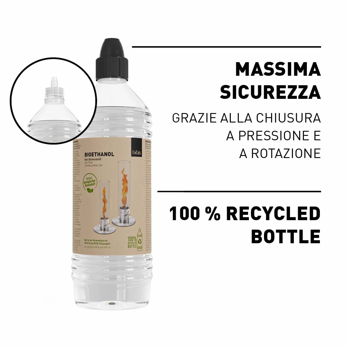 höfats - SPIN bioetanolo gel - Etanolo senza fumo e fuliggine 6x1 litro - Bioetanolo combustibile per SPIN 90 | 120 Camino da Tavolo, camino bioetanolo