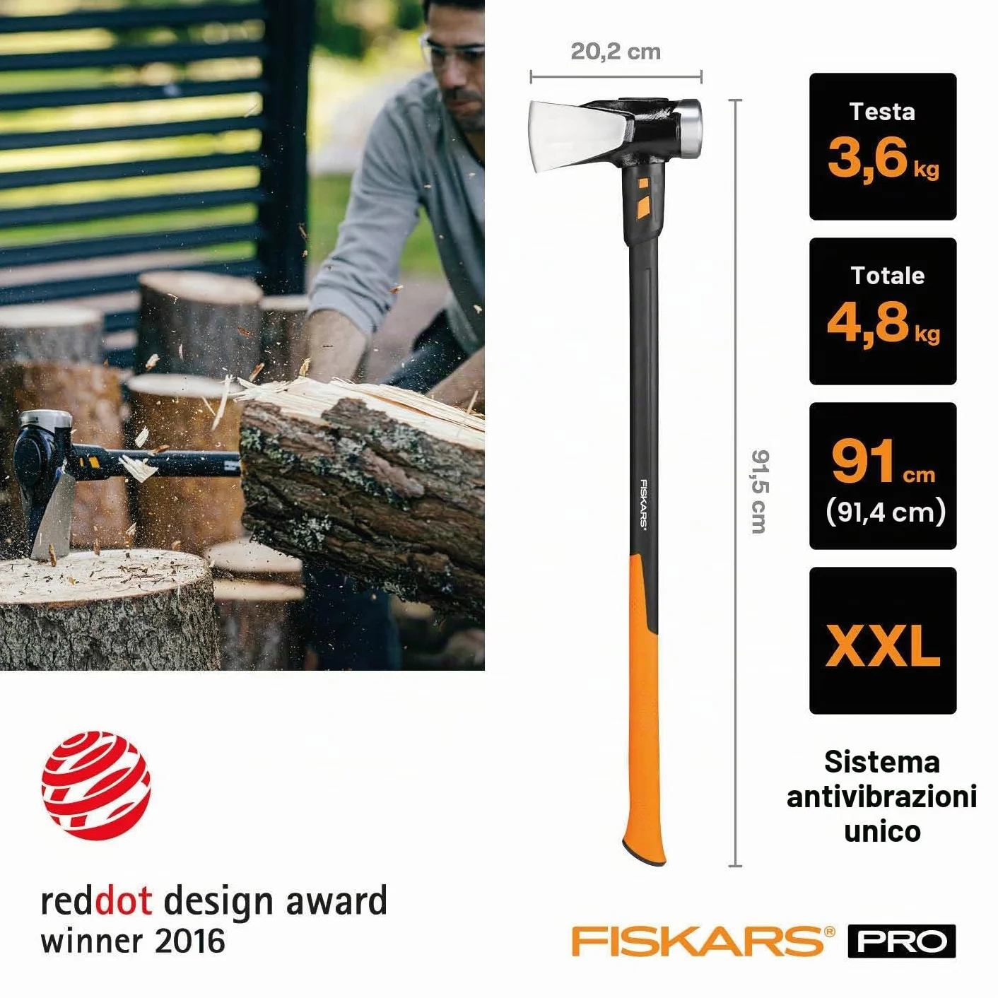 Fiskars Ascia da Spacco IsoCore XXL 92 cm 3,6 kg Nero/Arancione