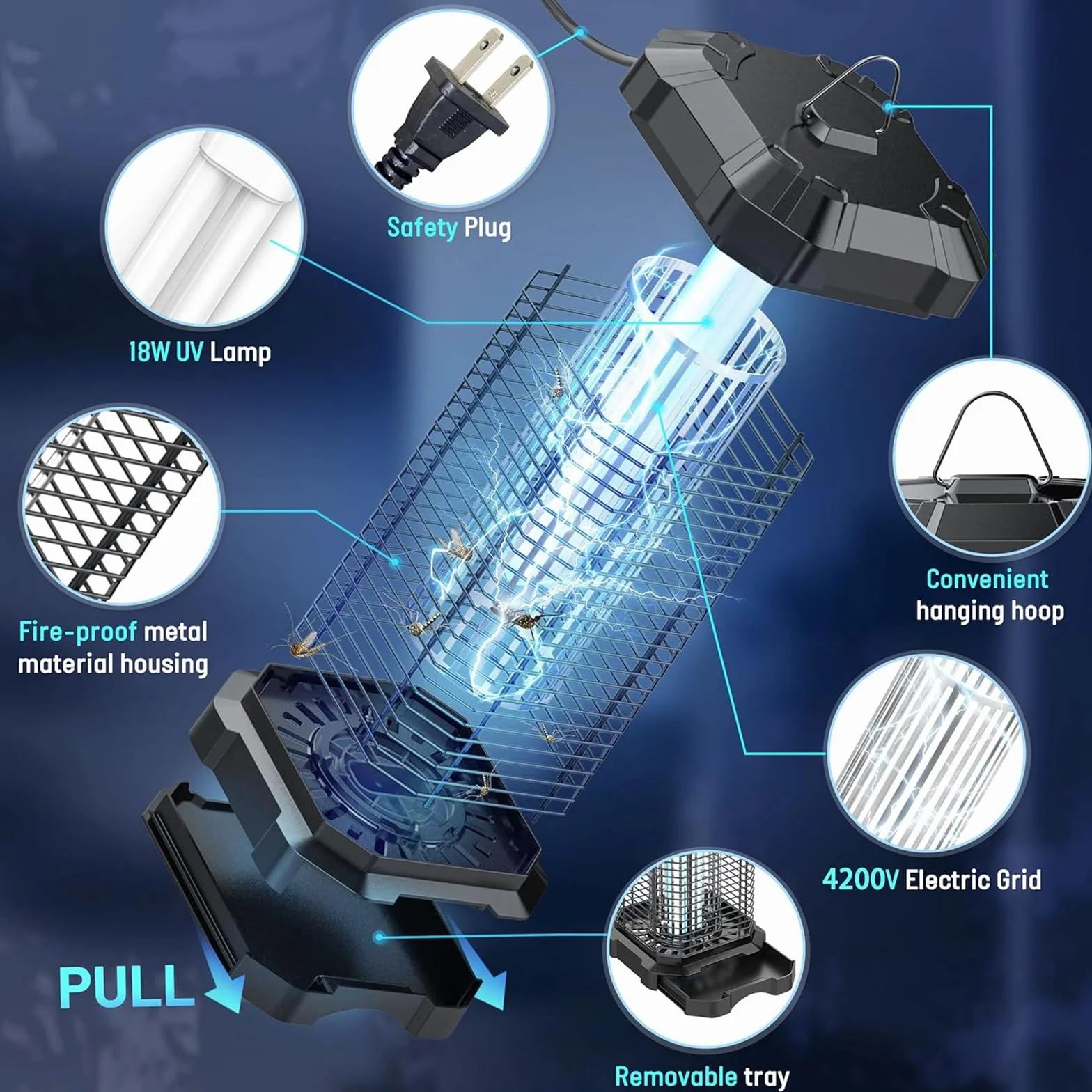 Lampada Antizanzare Elettrica 4200V 18W Interni Esterni Ammazza Zanzare Mosche Insetti