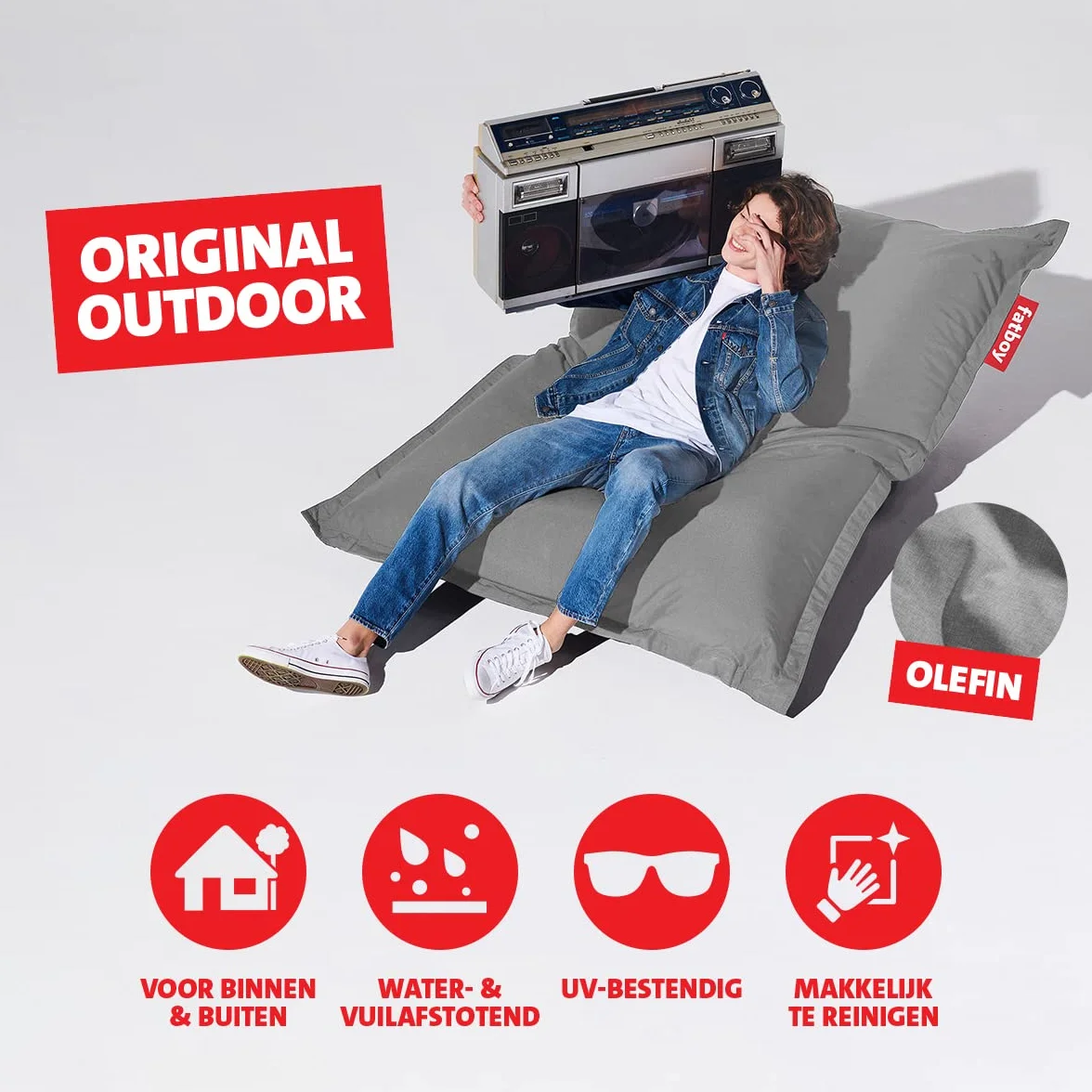 Fatboy® The Original - Pouf per esterni, 180 x 140 cm, motivo: Bean Bag/Cuscino/Poltrona XXL, Classica per esterni, colore: Grigio Roccia
