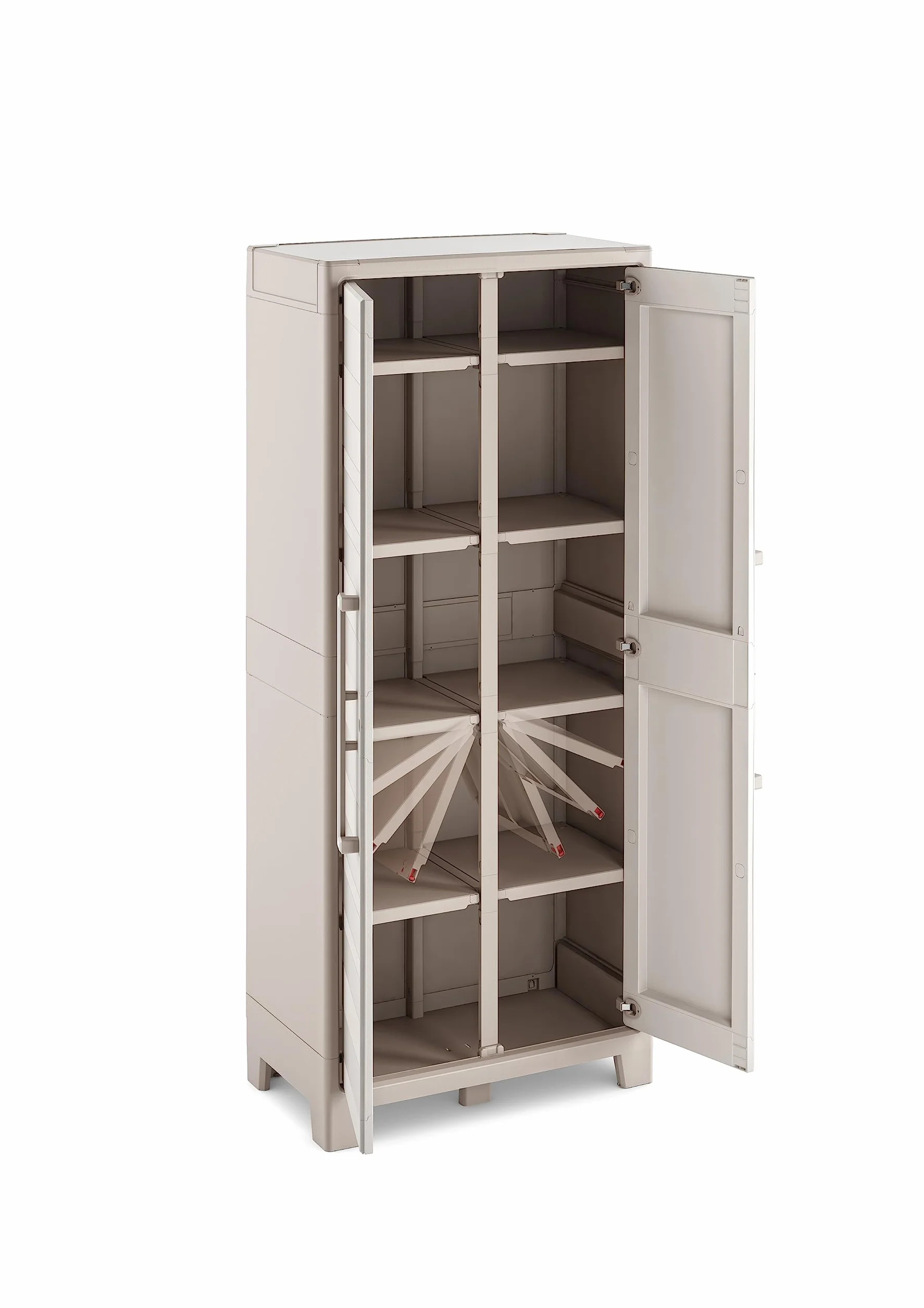 Keter Armadio Portascope Gulliver, 8 Ripiani Pieghevoli, da Esterno, Ideale per Balcone e Giardino, Sabbia/Beige, 80x44x182 H Cm