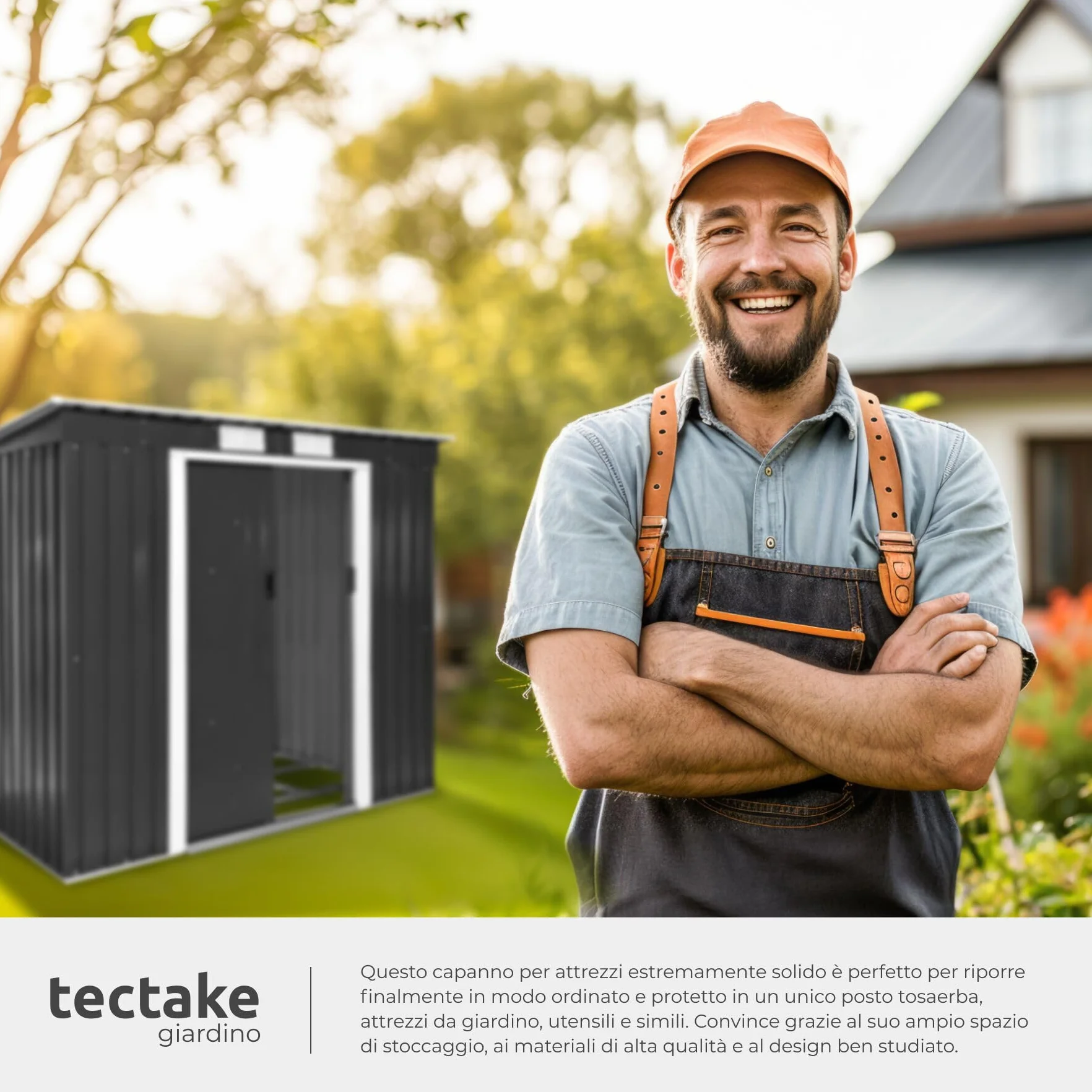 tectake® Casetta da Giardino in Lamiera, Box con Tetto Inclinato, Box da Giardino per Esterno con Porta Scorrevole, Lamiera in Acciaio, Fondamenta in Metallo - Grigio/Bianco