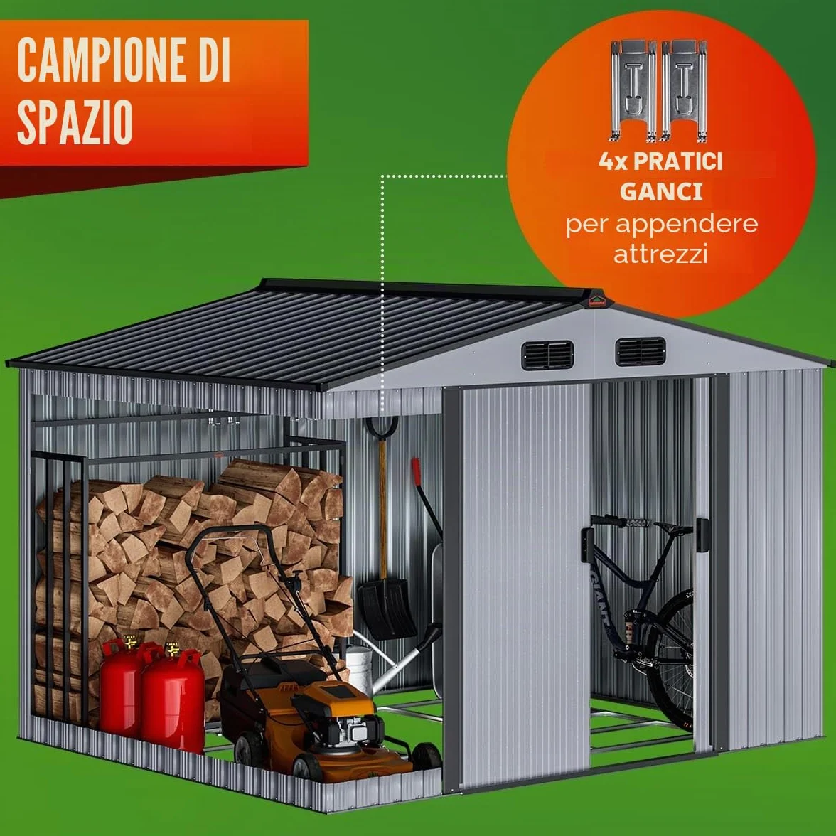 GARDEBRUK® Casetta per Attrezzi da Giardino Capanno in Metallo da Esterno 5m² con Base 260x205x180cm Capannone XXL