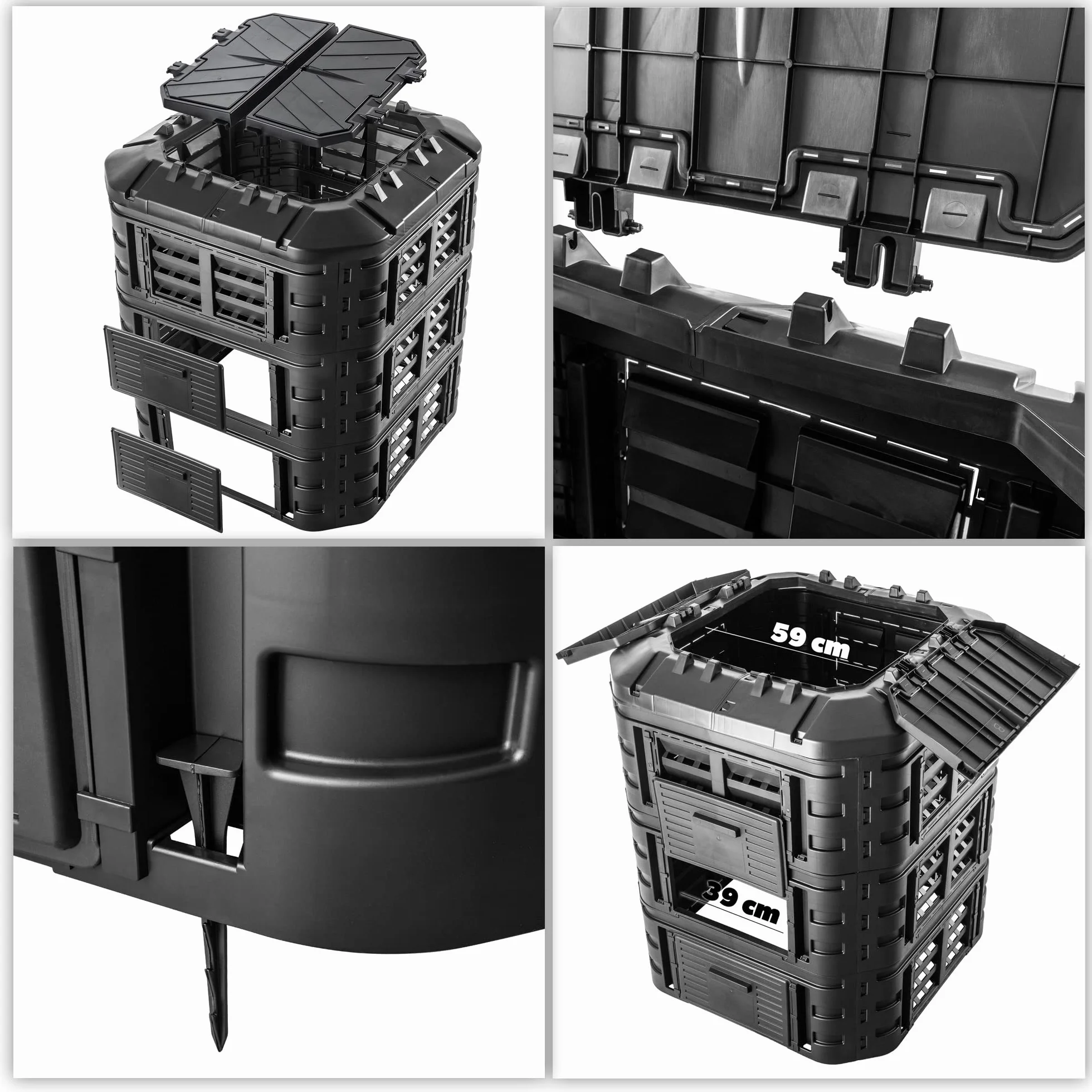 KADAX Composter Termico 860L z Coperchio Pieghevole, Sistema di Compostaggio Rapido in Plastica