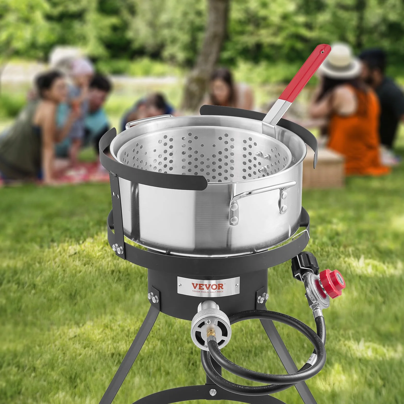 VEVOR Friggitrice a ali di pesce, 9,35 l, set di friggitrice in alluminio, per frutti di mare, per esterni, con termometro, cestello e bruciatori a propano 54.000 BTU, per cucinare all'aperto