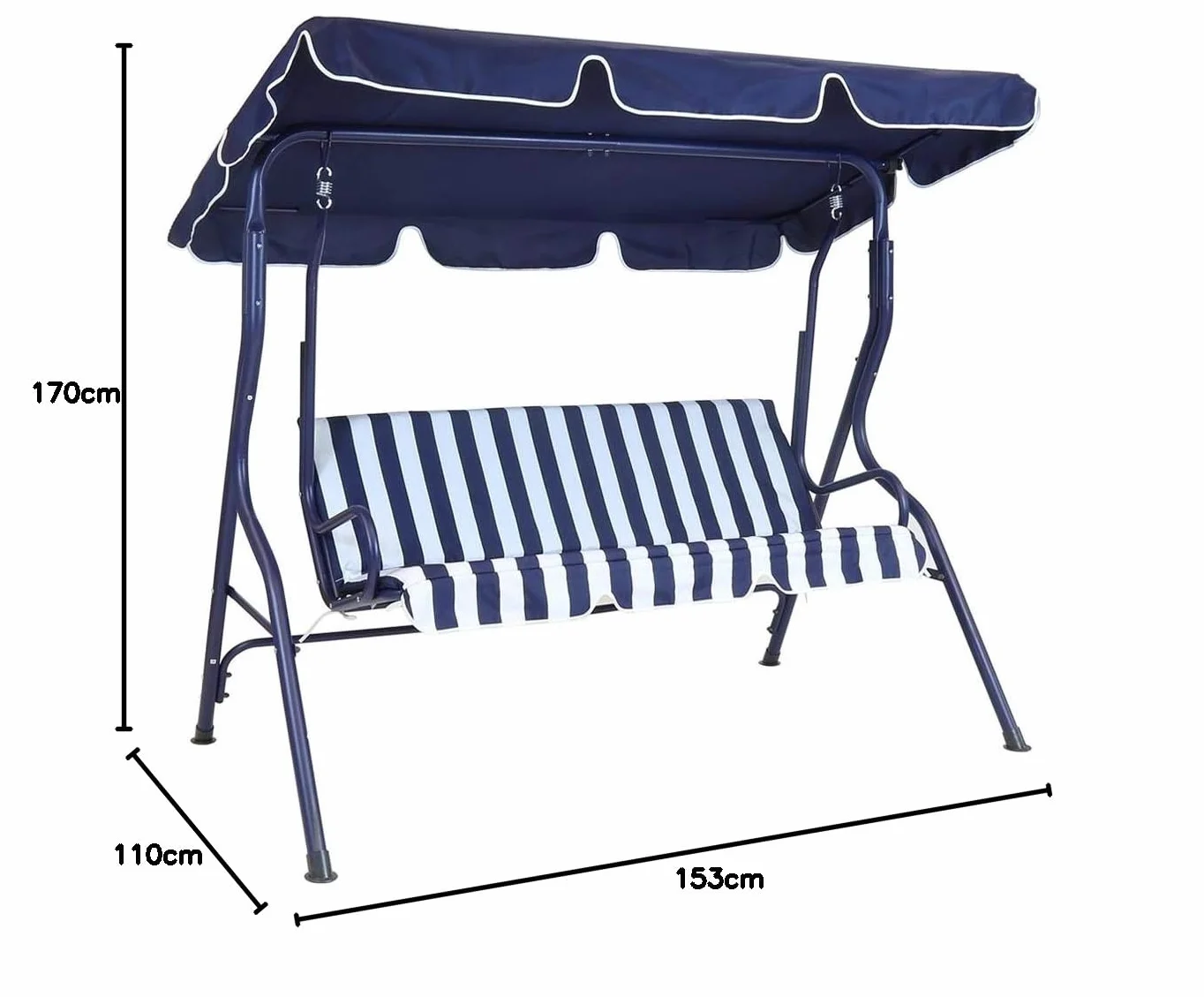 Bakaji Dondolo Da Giardino 3 Posti con Tetto Parasole Regolabile Struttura in Acciaio Seduta in Tessuto Oxford 170 x 110 x 153 cm Blu