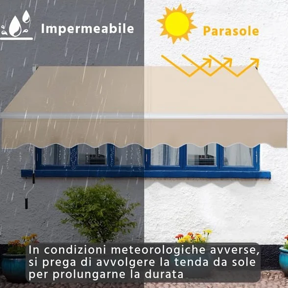 Yaheetech Tenda da Sole Avvolgibile Impermeabile 250 x 200 cm Beige