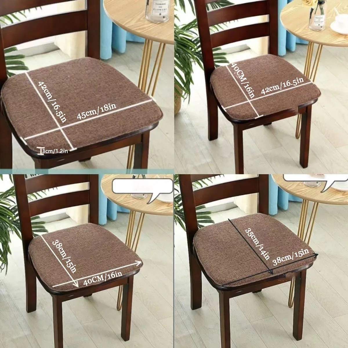 Cuscini per Sedie da Pranzo 45x42cm 40x38cm 38x35cm Schiuma Alta Densità per Esterno Interno Patio Ufficio 4 Pezzi