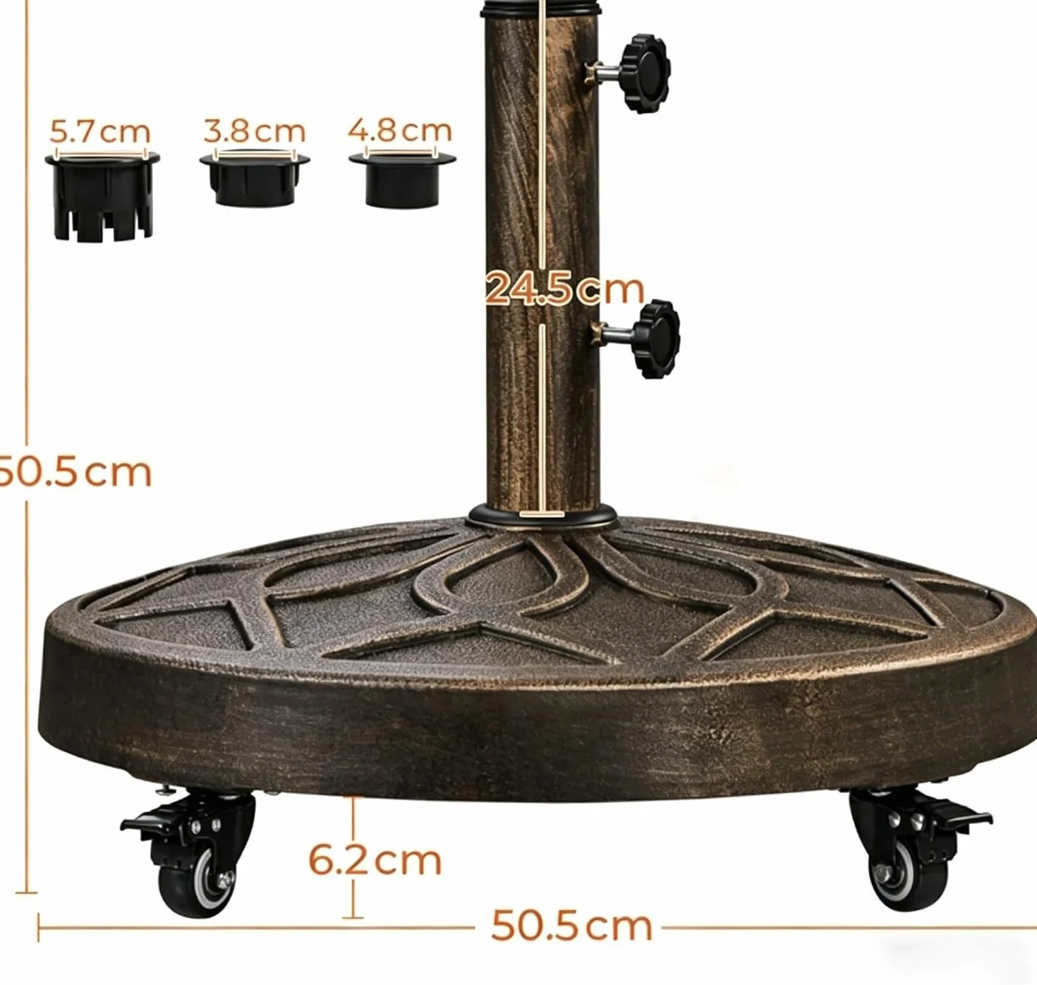 Yaheetech Base per Ombrellone Rotonda Esterno con Ruote e Manopola, Autopeso in Resina e Metallo Supporto 21 kg per Pali da Ø38mm e Ø48mm per Terrazza Balcone Giardino Spiaggia, Bronzo