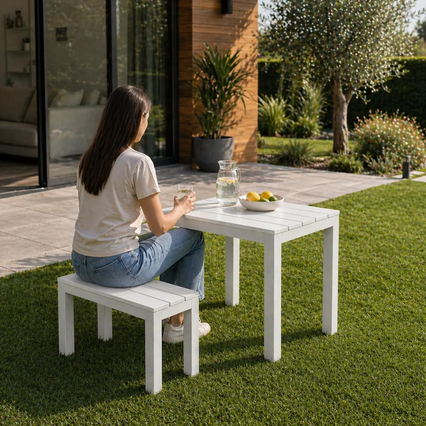 PALUPLUS Panca da Giardino in Plastica 60x38,5x45 cm Effetto Legno - TIMO146F Bianco
