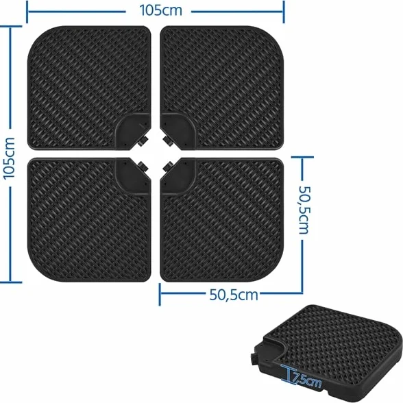 Yaheetech Base per Ombrellone Set 4 Pezzi Pesante Riempibile con Sabbia o Acqua 60L in HDPE con 4 Connettori Motivi di Rattan per Esterno Giardino Terrazza Nero