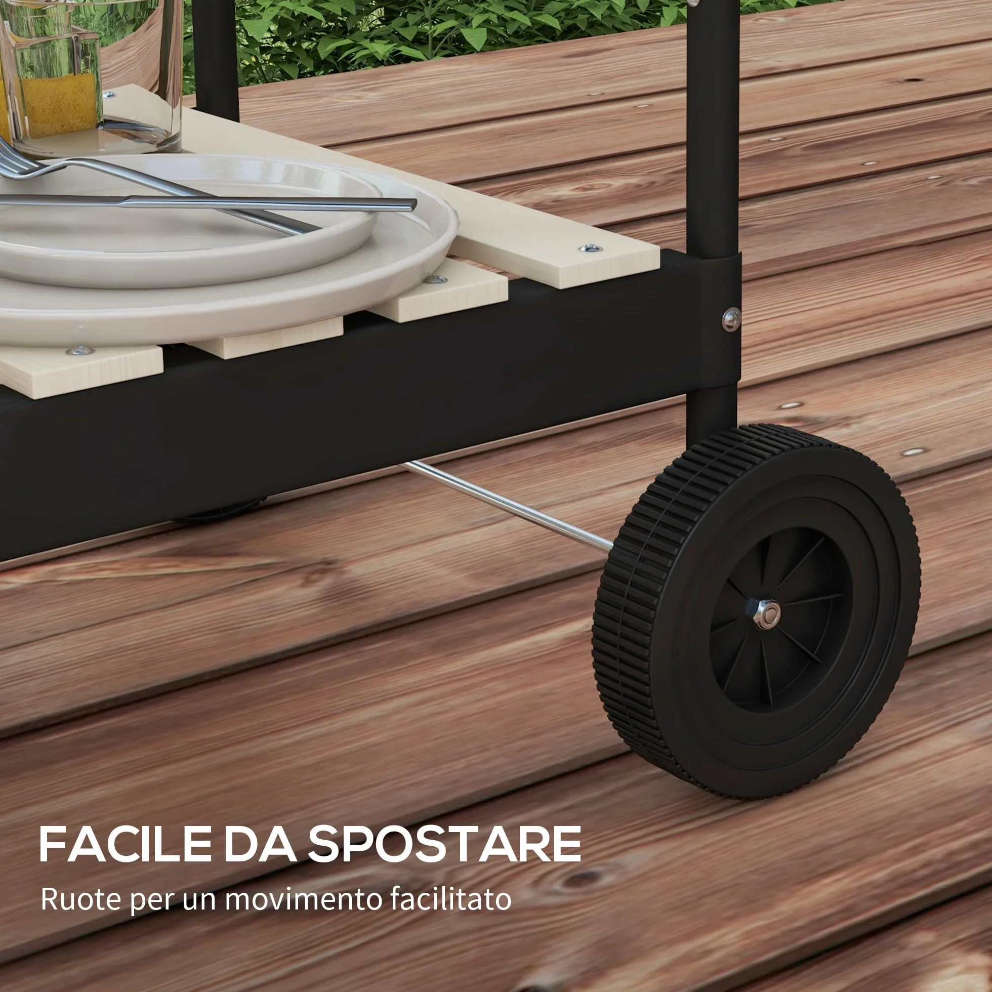 Outsunny Barbecue a Carbonella con Ruote, Griglia Regolabile, 3 Ripiani, 103x47x95 cm, Rosso