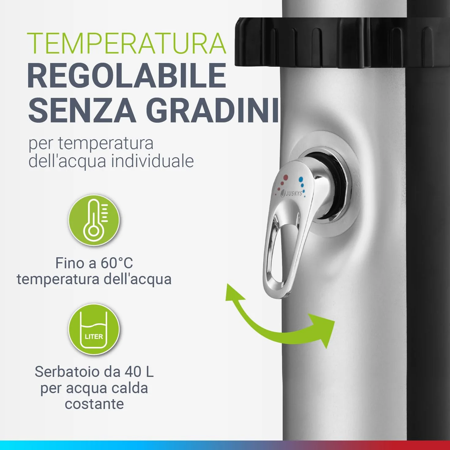 Juskys Doccia Solare Victoria 20/35 / 40 Litri - Fino a 60°C – con doccetta Girevole, Doccia per i Piedi e Collegamento per Tubo da Giardino Doccia da Giardino Doccia Esterna