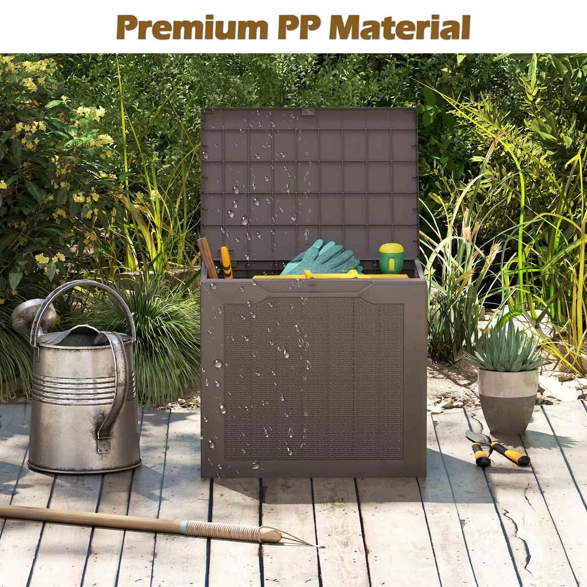 HOMASIS Baule da Esterno Impermeabile 96L Cassapanca Contenitore con Coperchio Rattan Marrone