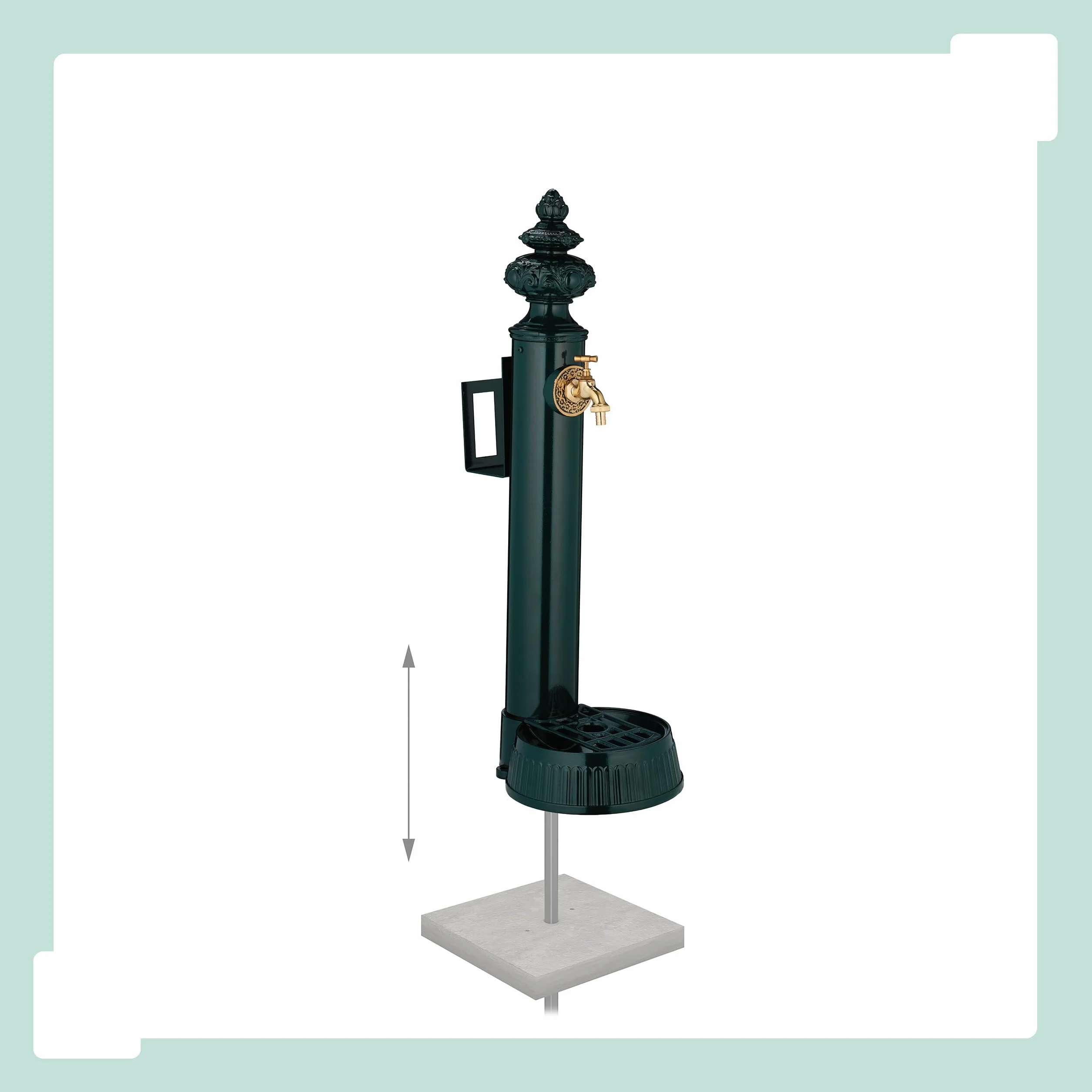 Relaxdays Fontana da Giardino Stile Antico, Fontanella a Colonna con Rubinetto, Vaschetta, Portatubo, 87x26x43 cm, Verde