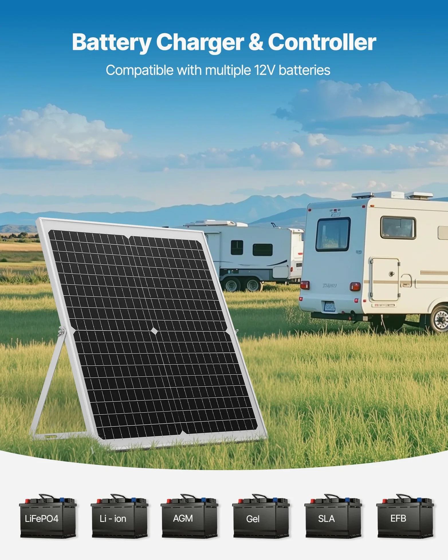 VEVOR Caricabatteria Solare 30 W 12 V MPPT Regolatore IP67 Impermeabile