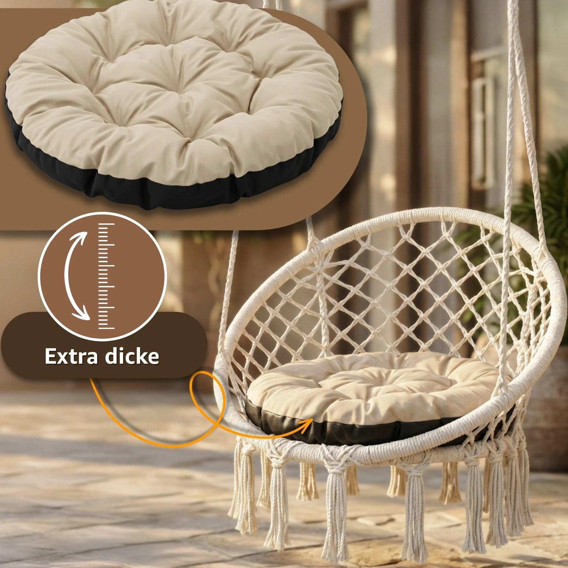 Amazinggirl Cuscino rotondo da giardino per poltrona sospesa e sedie ratan 60 cm - Cuscini rotondi per sedia et poltrone dondolo enterno e interno Verde Ombra B