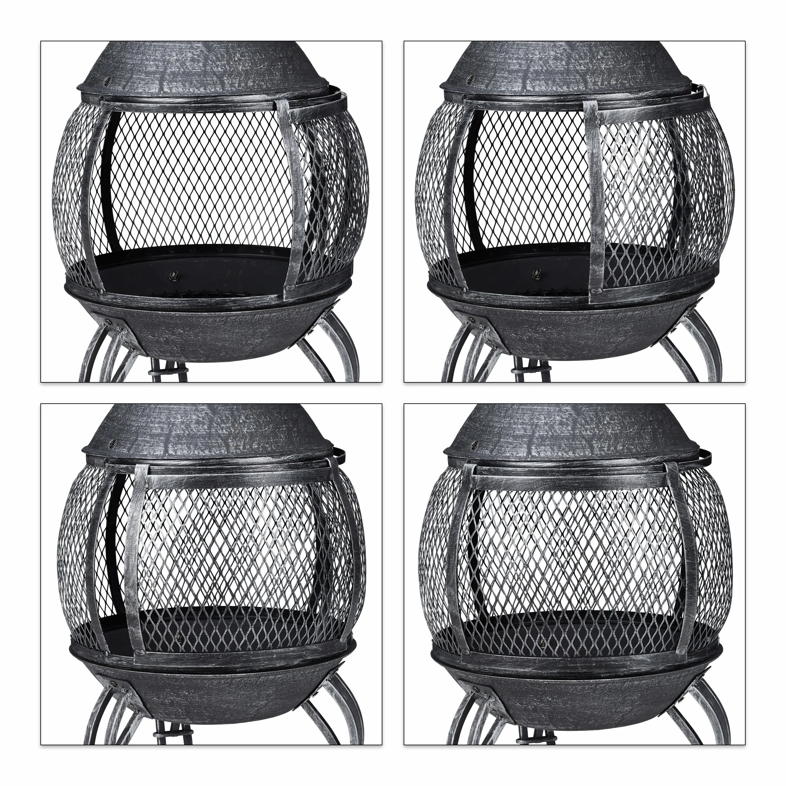 Relaxdays Forno Azteco Attizzatoio Graticola per Legna Griglia Parascintille Giardino Alto 89 cm Grigio