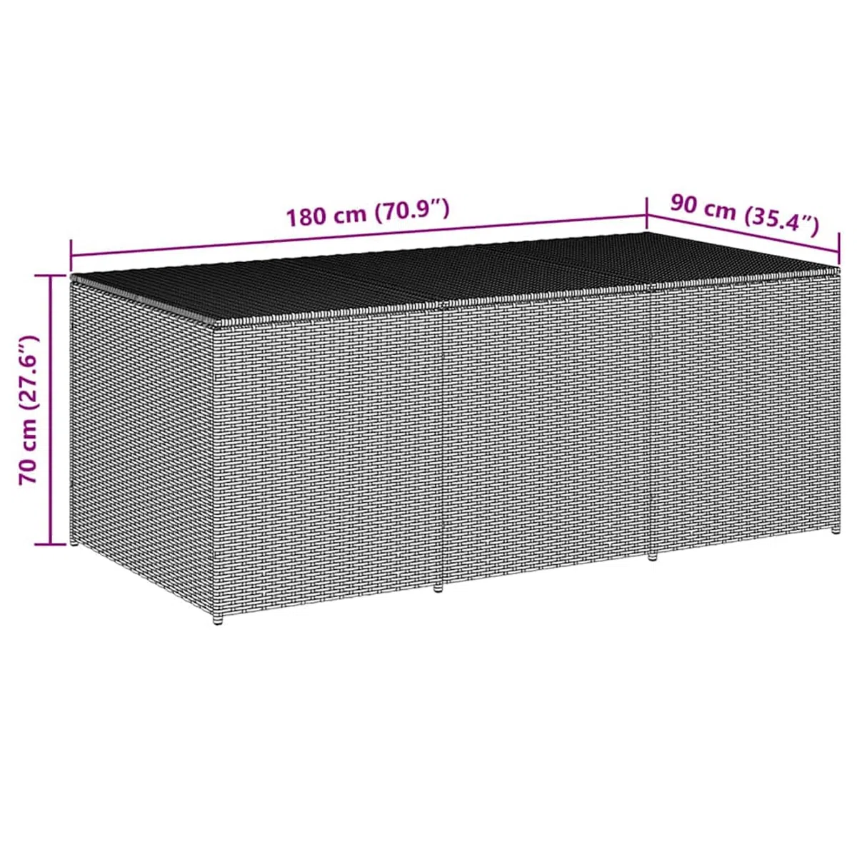 Baule in Polyrattan per Esterni, Grigio, 180x90x70 cm, Resistente alle Intemperie, con Rivestimento Interno in PE e Molla a Gas per Apertura Facile, Ideale per Giardino