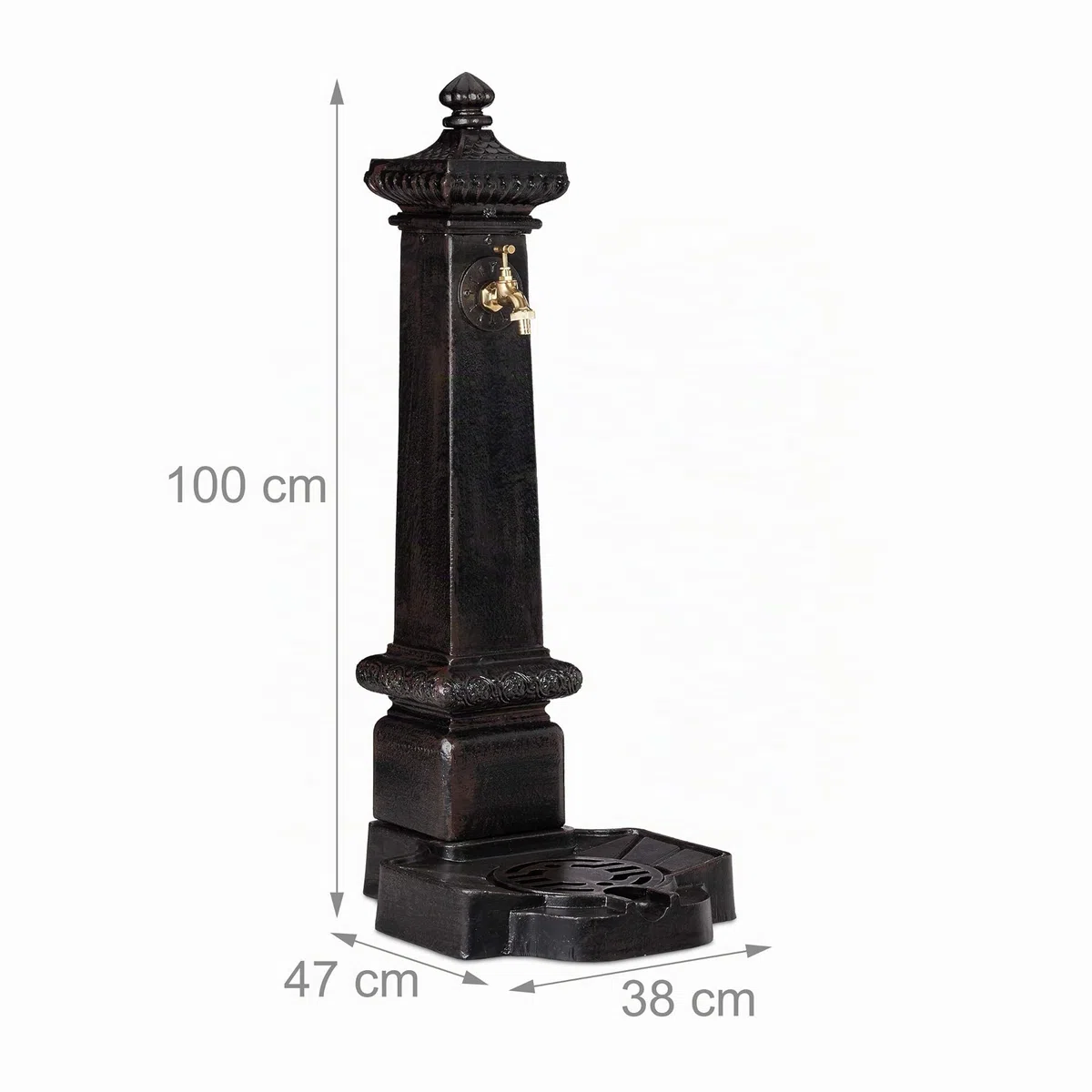 Relaxdays Fontana a Colonna Giardino 100x38x47 cm Marrone Scuro