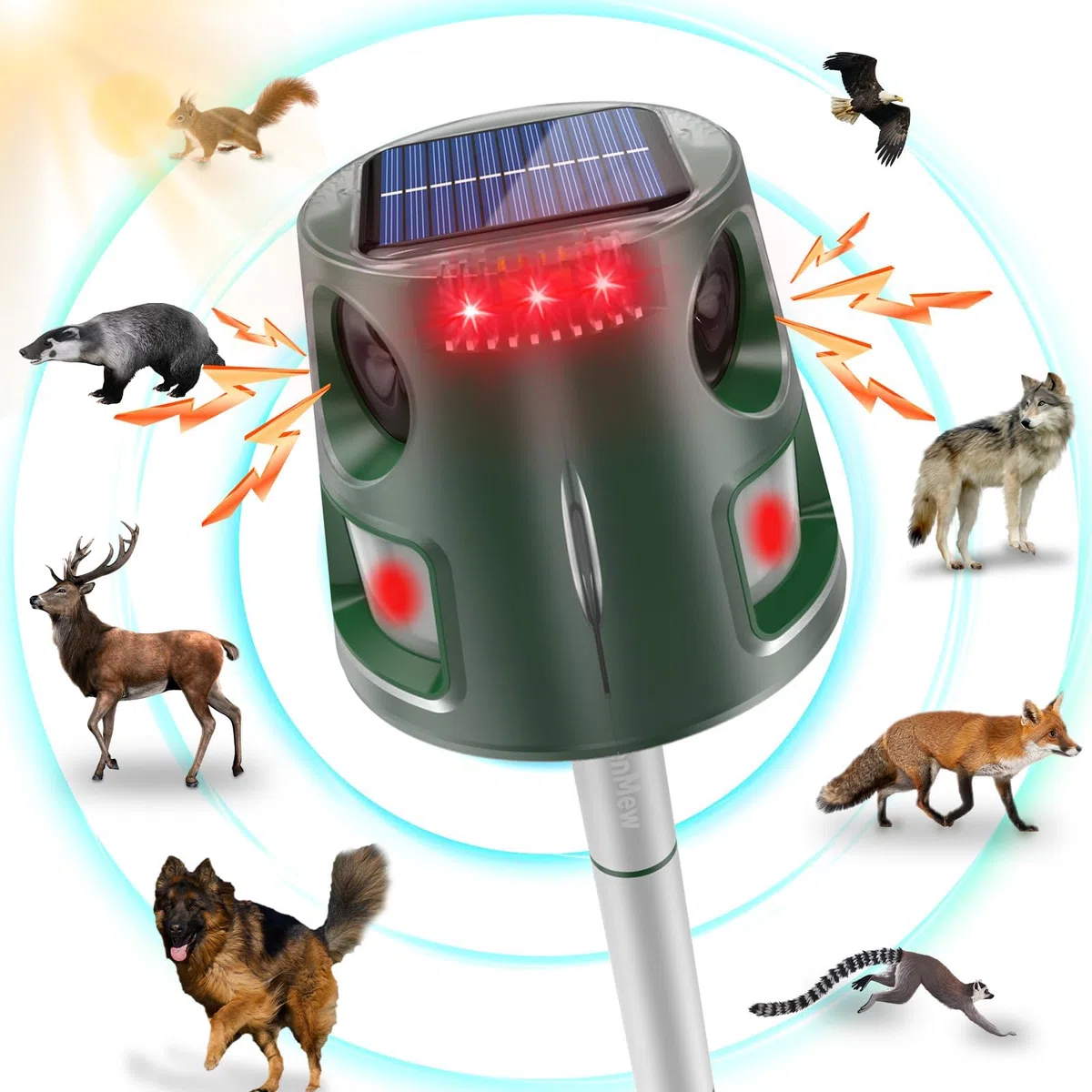 Repellente per Gatti Ultrasuoni Solare, Dissuasore per Gatti da Giardino Impermeabile, 5 Modalità Regolabili, Caricamento Solare, 360° Efficace per Gatti, Cani, Uccelli, Topi