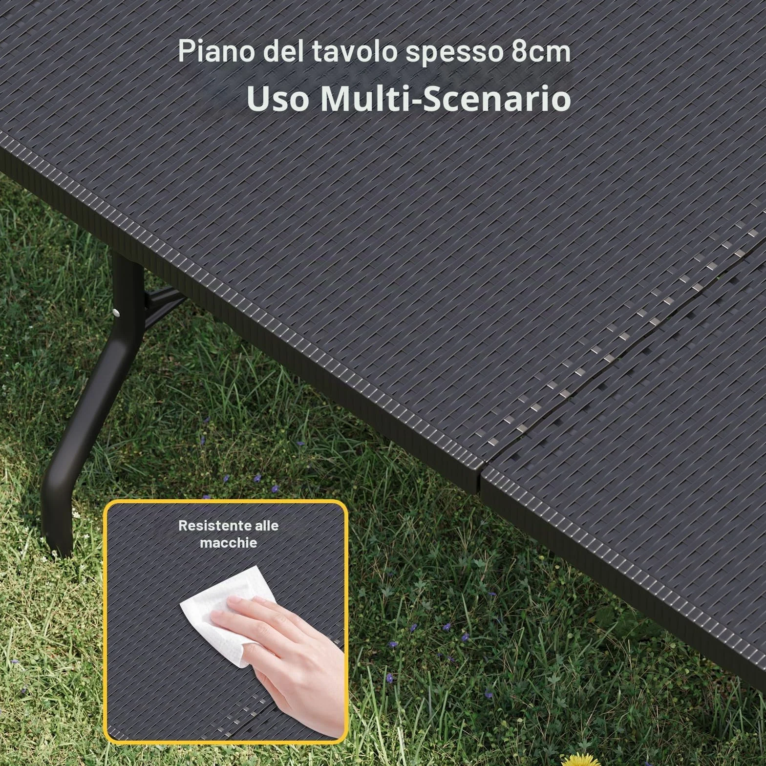 JUMMICO Set da Esterno 3 Pezzi Tavolo Giardino Pieghevole Effetto Rattan HDPE 300kg per Campeggio BBQ