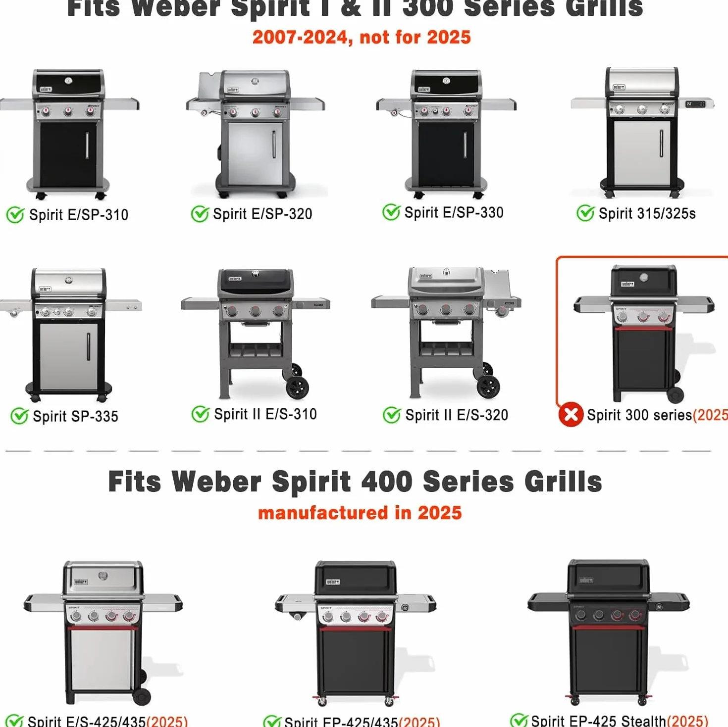 onlyfire Griglia di Cottura in Ghisa per Griglie a Gas Weber Spirit I & II 300 Serie(2007-2017), Spirit 400 Series, Spirit 700, Genesis Silver B/C, Griglia di Ricambio per Weber 7638/7639