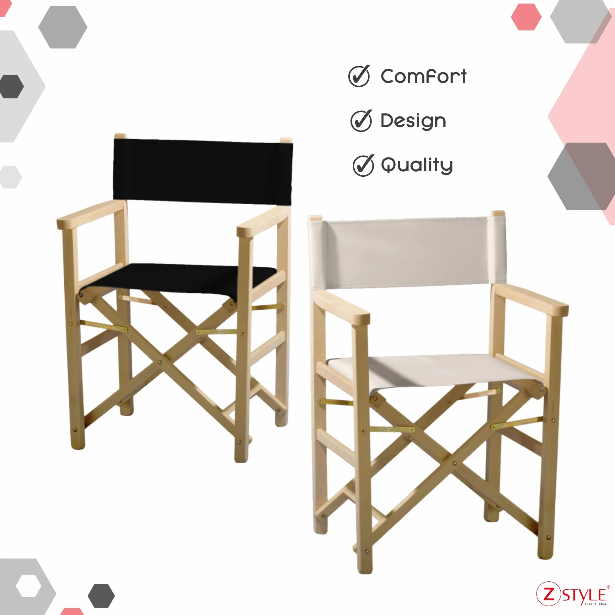 ZStyle Sedia Regista Legno Naturale Tessuto Rinforzato Faggio Pieghevole Richiudibile Braccioli Interno Esterno Giardino Campeggio Patio Director Bar Ristorante (Fusto nero - tela nera)