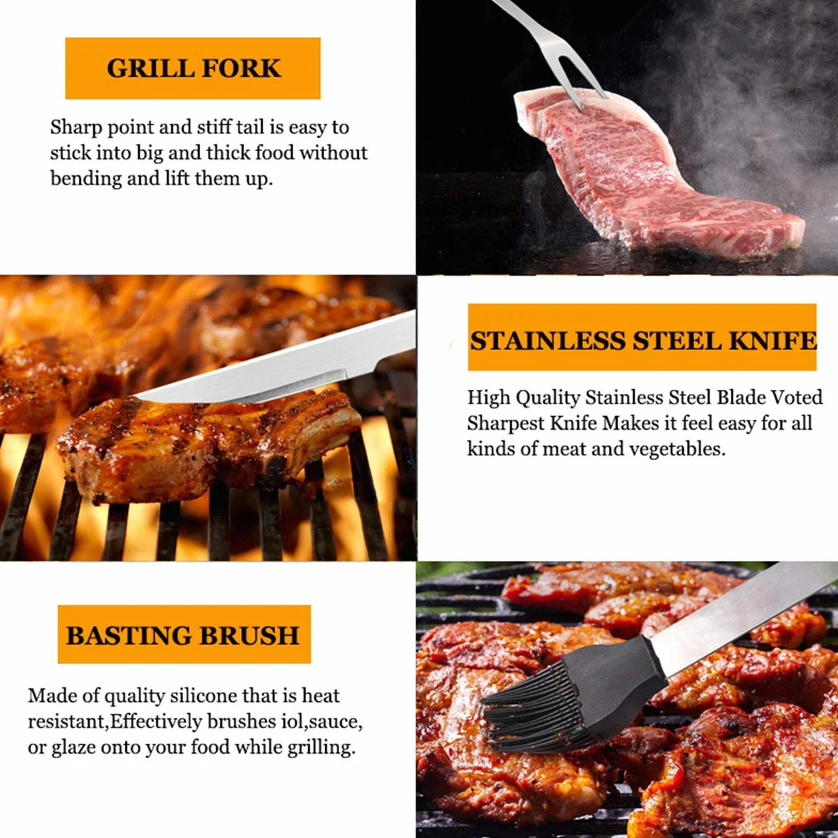 MUJUZE Set Barbecue Uomo Regalo, Kit Barbecue Accessori BBQ Professionale in Acciaio Inox,BBQ Set Accessori,Utensili barbecue per All'aperto Campeggio