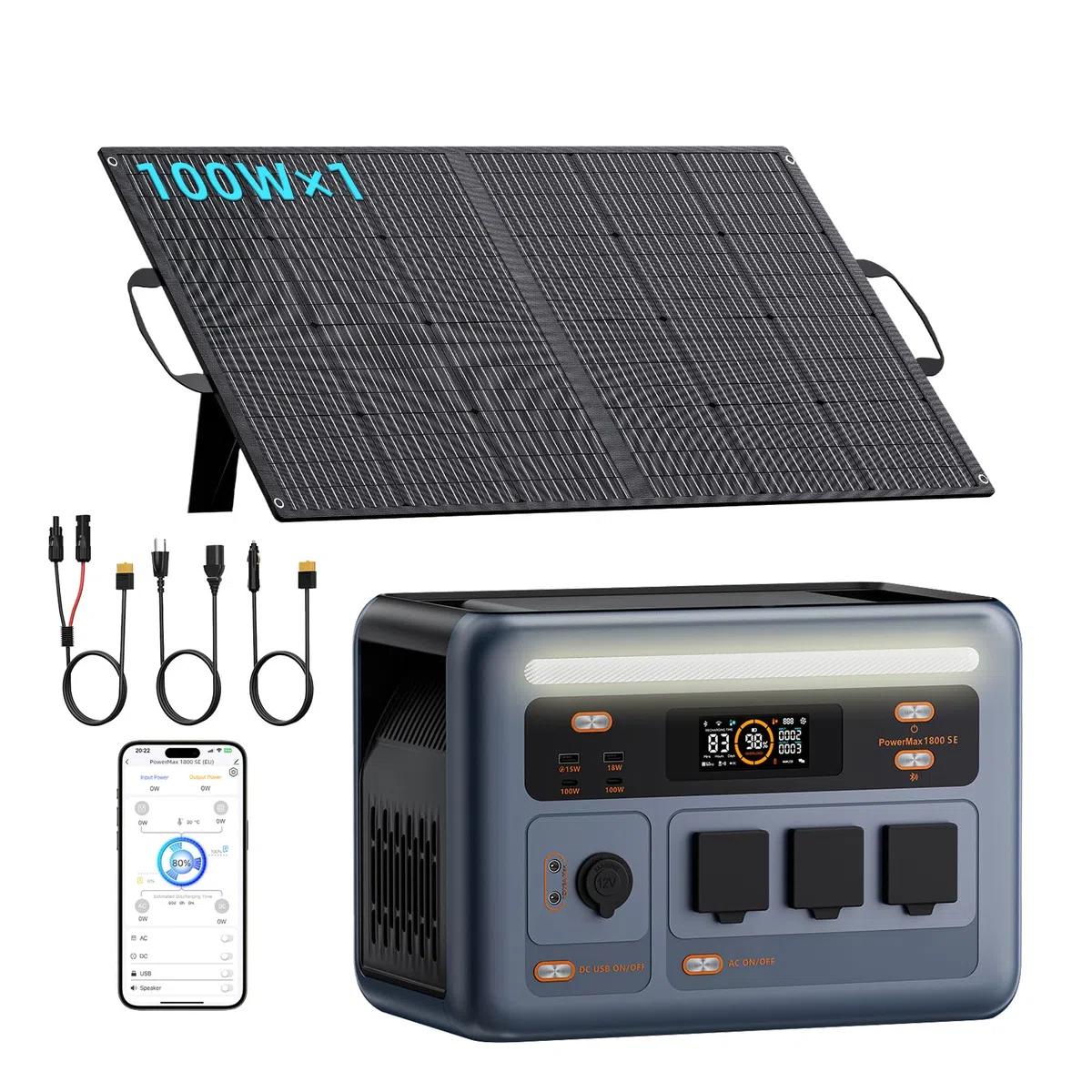 OSCAL PowerMax 1800SE Stazione Elettrica Portatile 1800W (3600W di Picco), Batteria 1024Wh LiFePO4 Generatore Solare con 1 * 100W Pannello, App, Di Alimentazione per Campeggio, Camper e Domestico