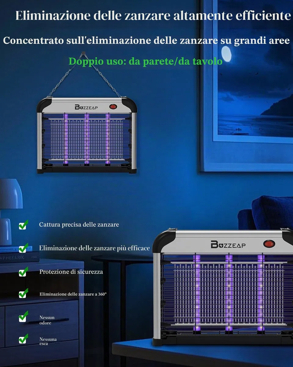 Lampada Antizanzare LED, Durata di 10 Anni, 365+395nm UV LED Lampade Potenziate per Maggiore Attrazione degli Insetti, Zanzariera Elettrica 4200V, Trappola per Moscerini, Zanzare, Falene e Mosche