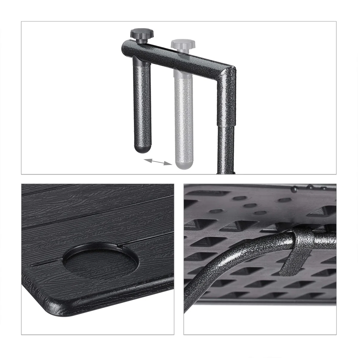 Relaxdays Tavolino Pieghevole per Balcone, 3 Altezze Regolabili, 59,5x36 cm, Effetto Legno Nero