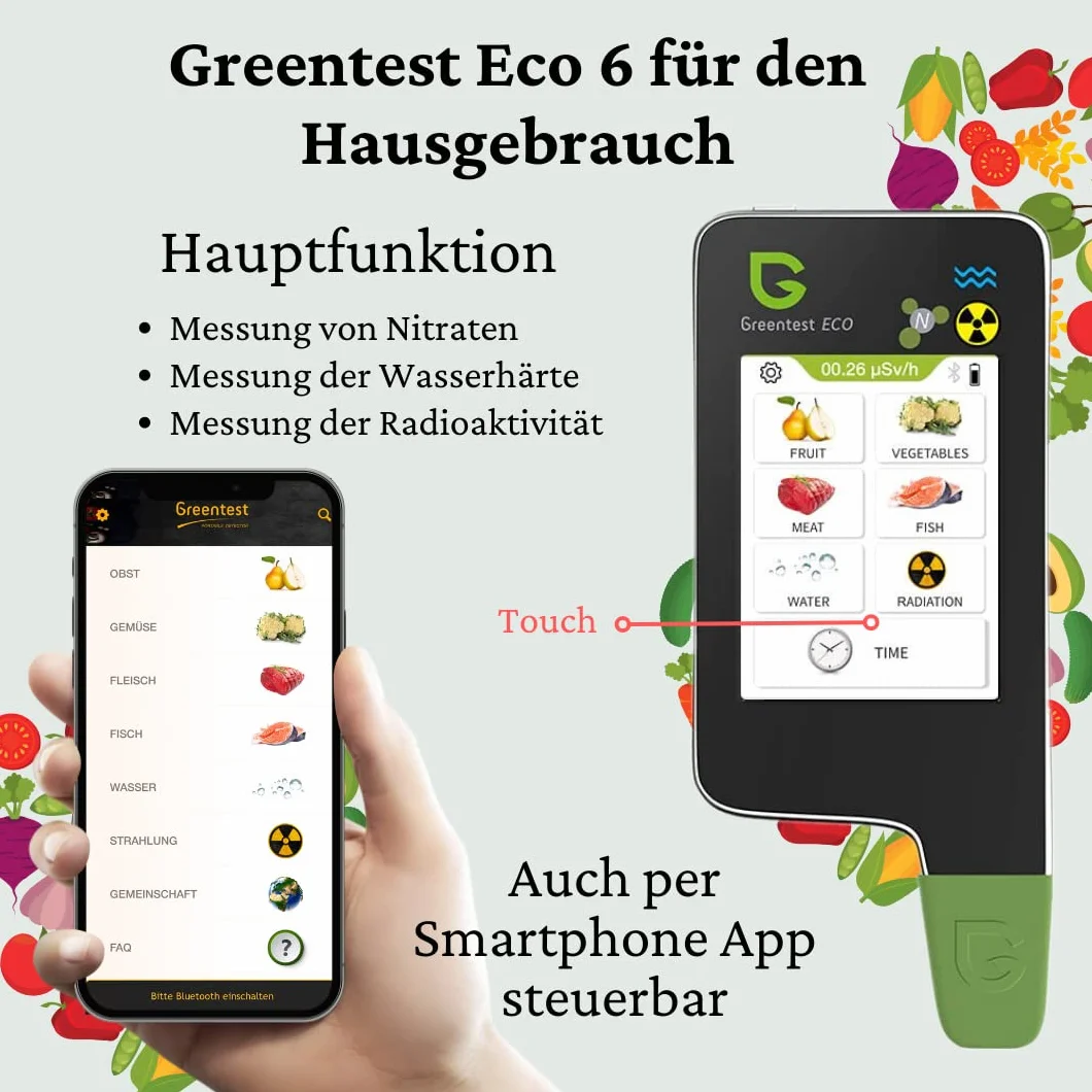 Greentest Eco 5 6in1 Rilevatore di Nitrati e Radiazioni TDS Geiger Counter Portatile (Nero)