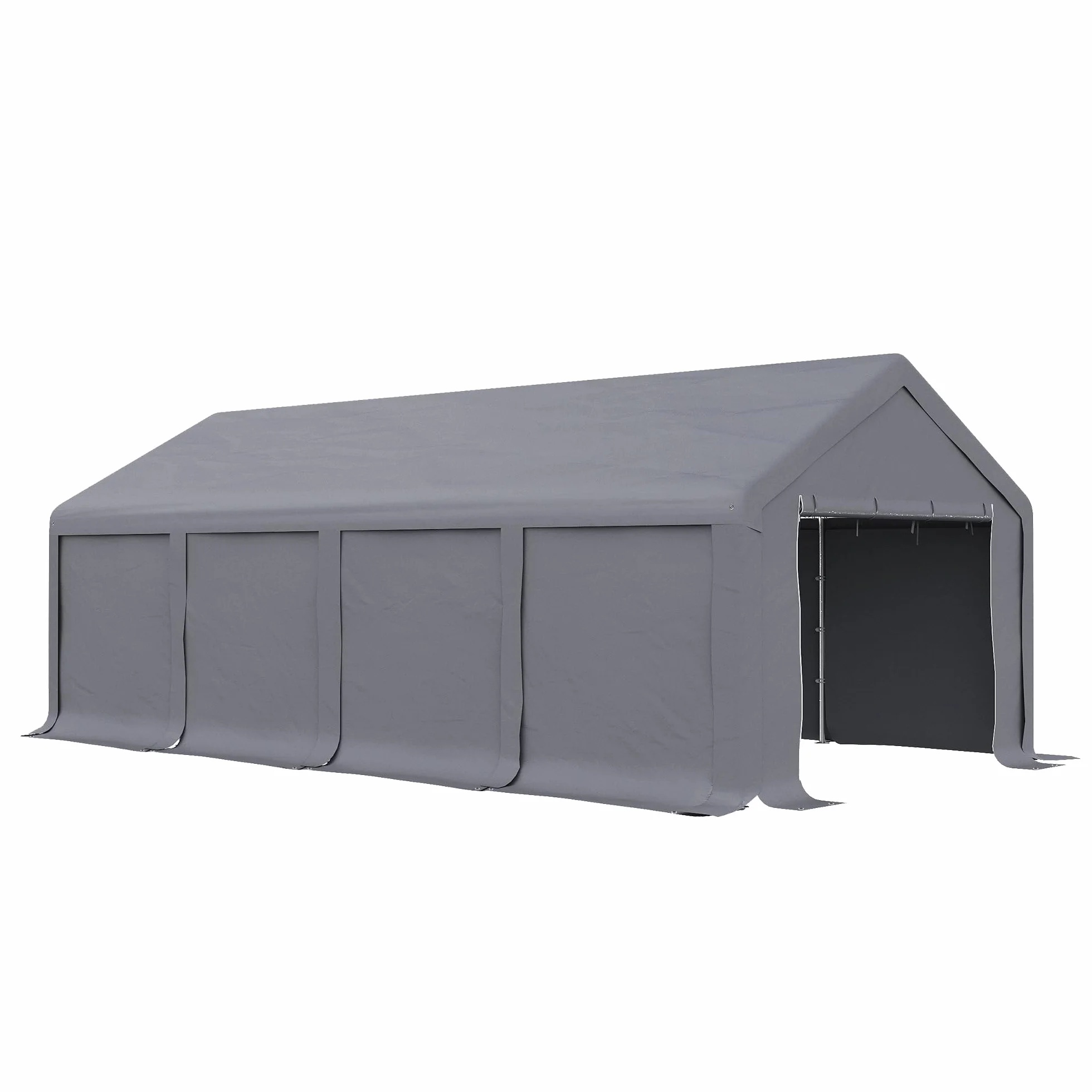 Outsunny Garage Auto Esterno 8x4m Porte Cerniera Tettoia Pannelli Removibili Telaio Acciaio Grigio Scuro