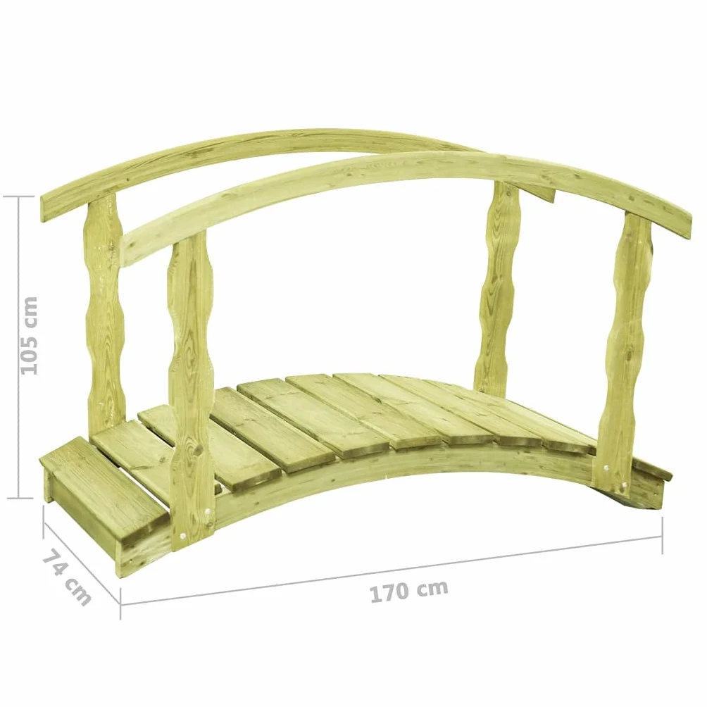 vidaXL Legno di Pino Impregnato Ponte da Giardino con Corrimano Rustico Romantico Robusto Arredo Pratico Decorativo Passerella 170x74x105cm