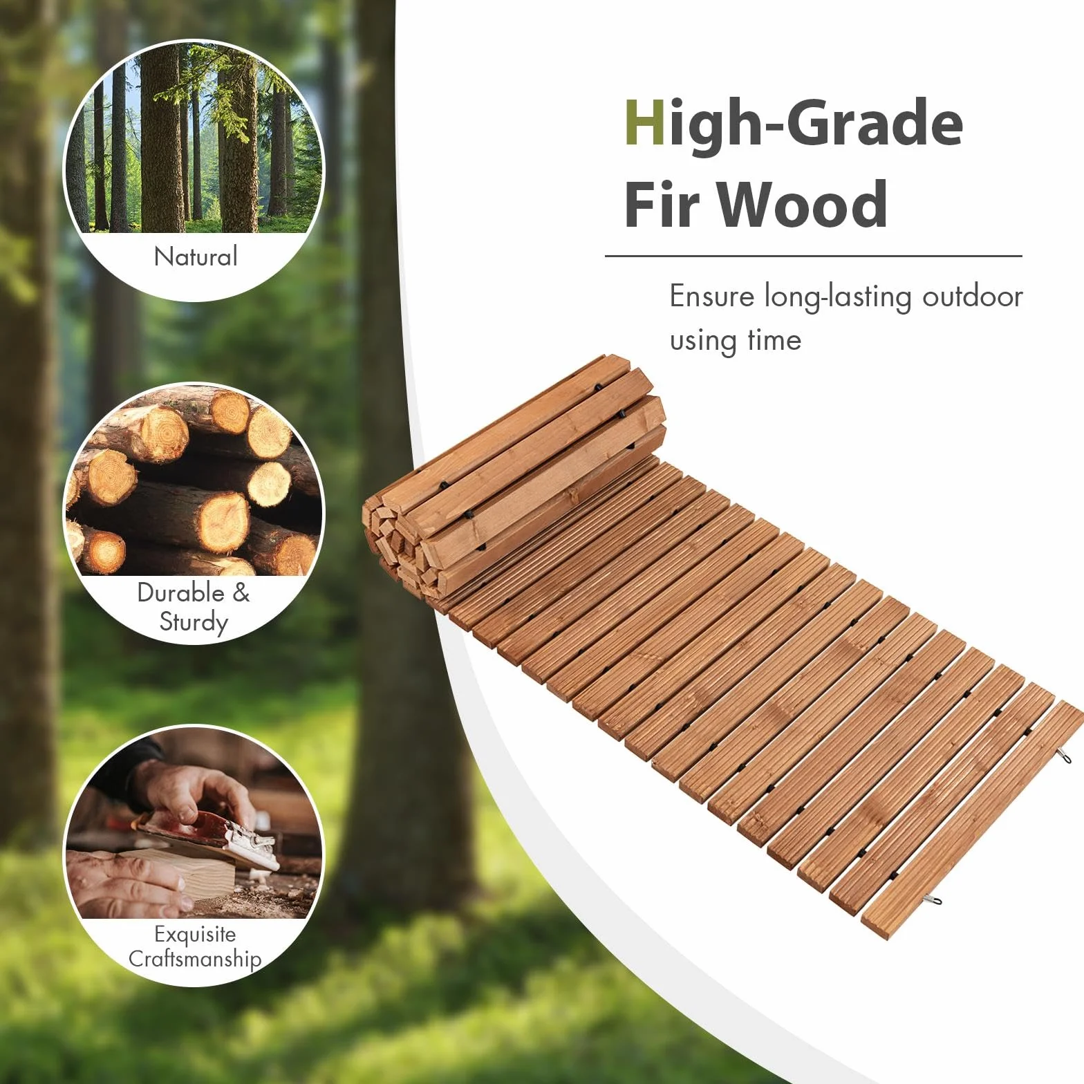 SOARS Passerella da Giardino Arrotolabile 245 cm, Sentiero da Prato in Legno di Abete con Cavi in Acciaio, Percorso da Prato Antiscivolo per Cortile e Spiaggia (Marrone, 245 x 43 cm)