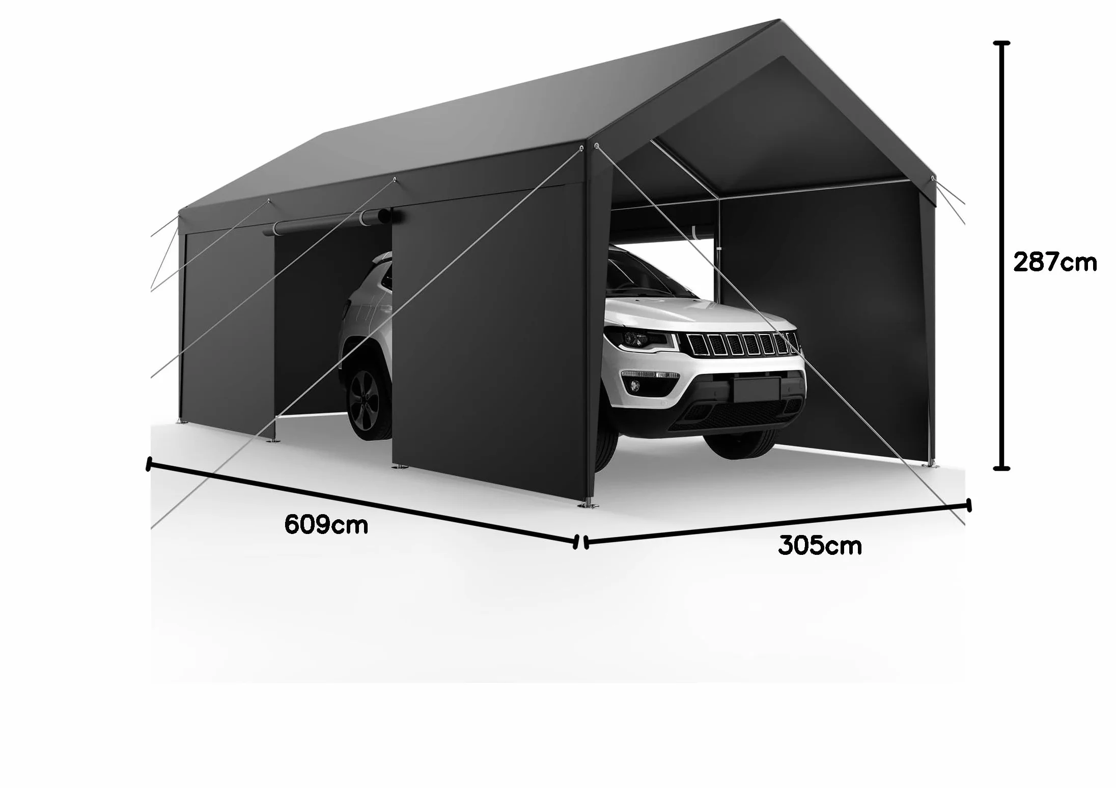 VEVOR Posto Auto Coperto Esterno, Riparo per Auto 3,05 x 6,09 x 2,87 m, Tettoia Potabile con Pareti Laterali e Porta Rimovibili, Resistente ai Raggi UV e all'Acqua, per Auto e Barca, Grigio