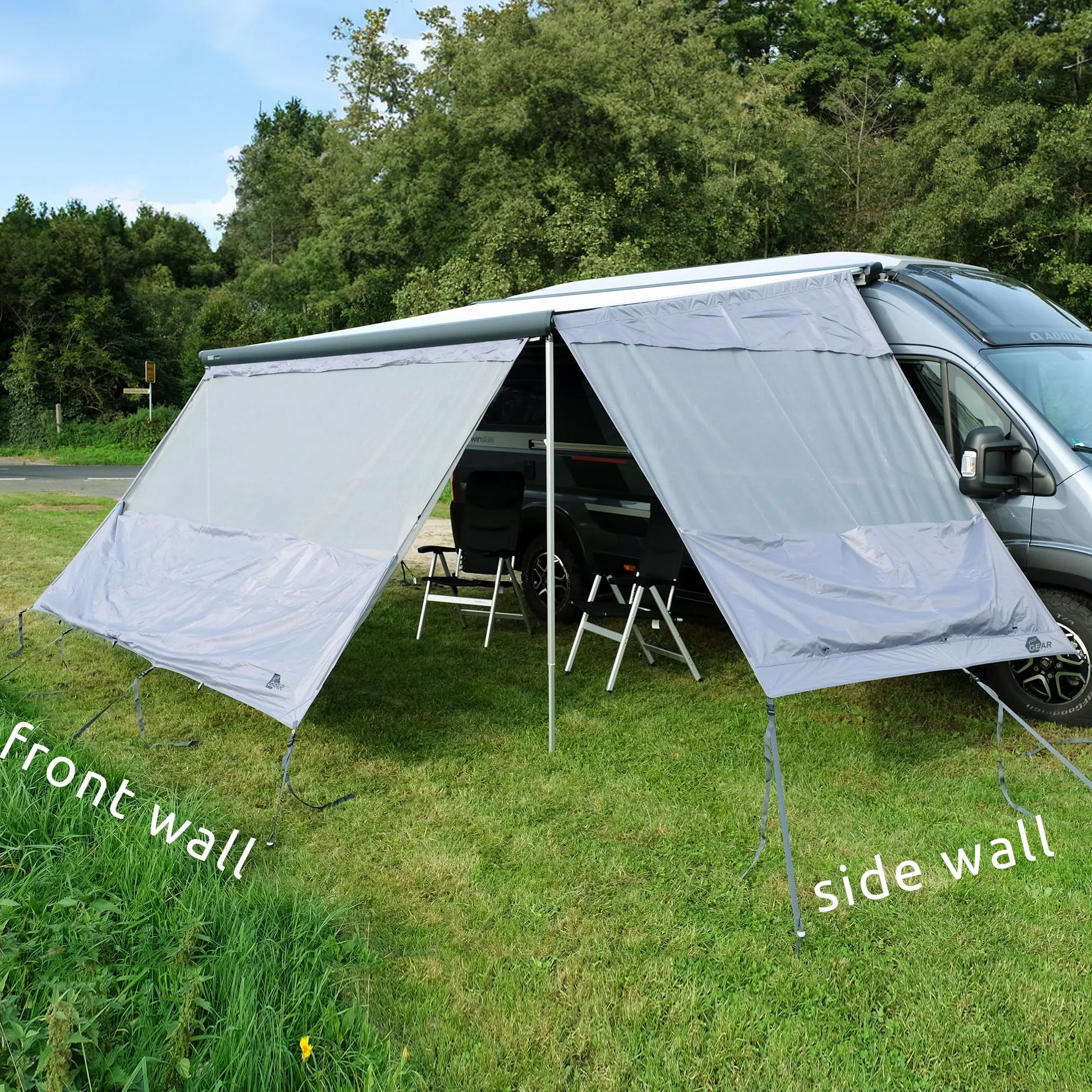GEAR Sun & Rain Blocker Parete anteriore per tenda da sole, protezione UPF 50+, colonna d'acqua 3000 mm, 3 profili diametro 4,3, 6,2 e