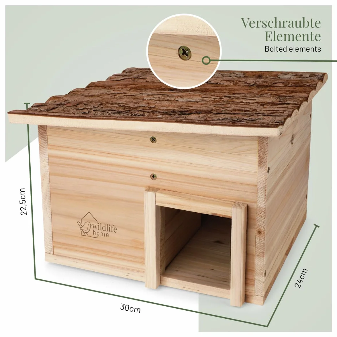 wildlife home Casetta per ricci invernale con fondo in legno, resistente alle intemperie per tutto l'anno, per il giardino, a prova di gatto I ricci