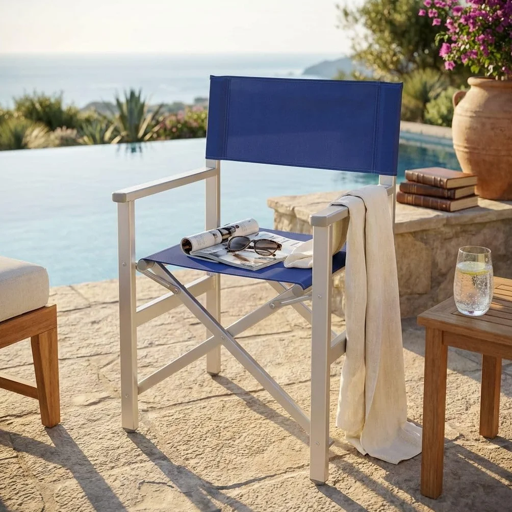 Milani Home Poltrona da Spiaggia Campeggio Alluminio Textilene Pieghevole Outdoor Blu