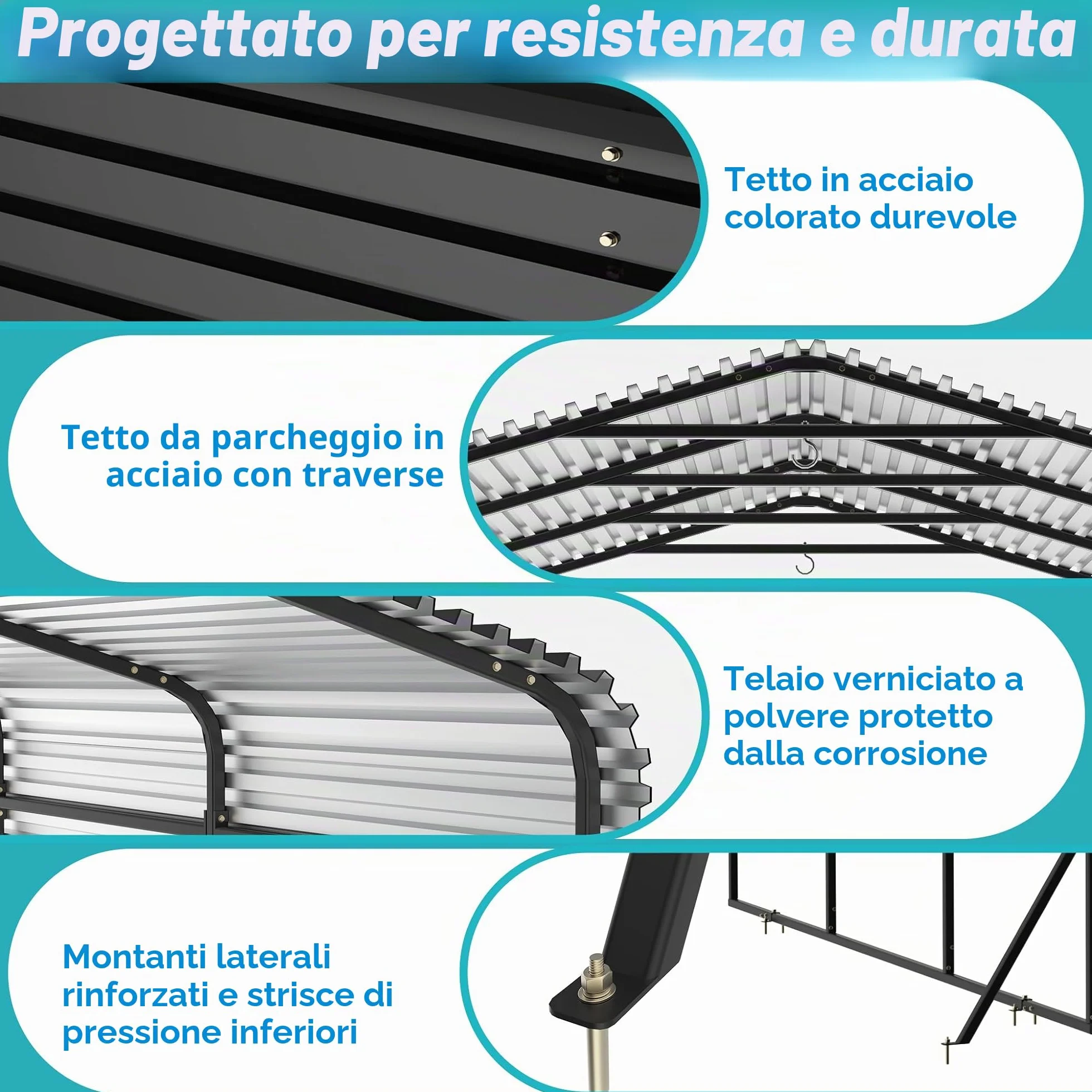UISEBRT Garage per tenda auto da esterno | 10 x 15 FT | Carport in metallo nero | Robusto riparo auto da esterno | Ombreggiatura con tetto in metallo zincato per auto e barche tenda bivacco