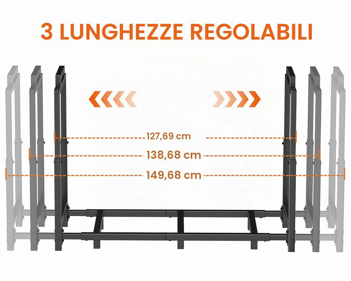 Portalegna Rettangolare Regolabile Antigraffio Metallo 400lbs 128-150x33x58-78cm Nero