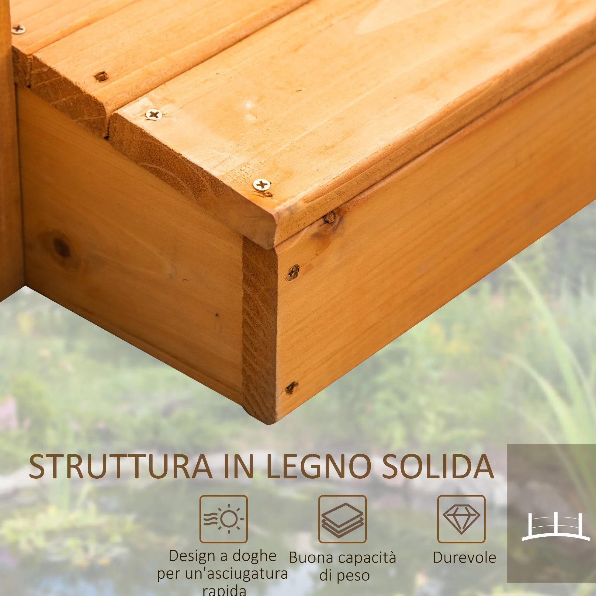 Outsunny Ponte da Giardino ad Arco in Legno d'Abete, Ponticello di Legno da Cortile con Sponde Laterali in Corda di Canapa,150x58x58.5cm, Arancione