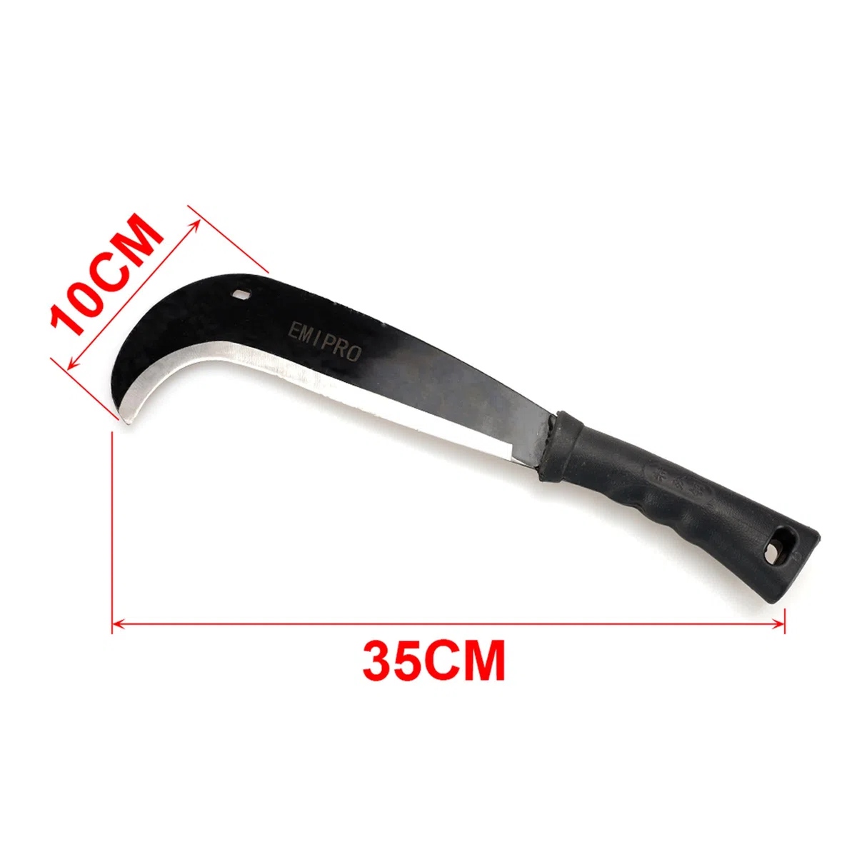 Coltello a Roncola 35cm, Lama 21cm Acciaio, Manico Plastica Nero, Ideale per Lavori da Giardino