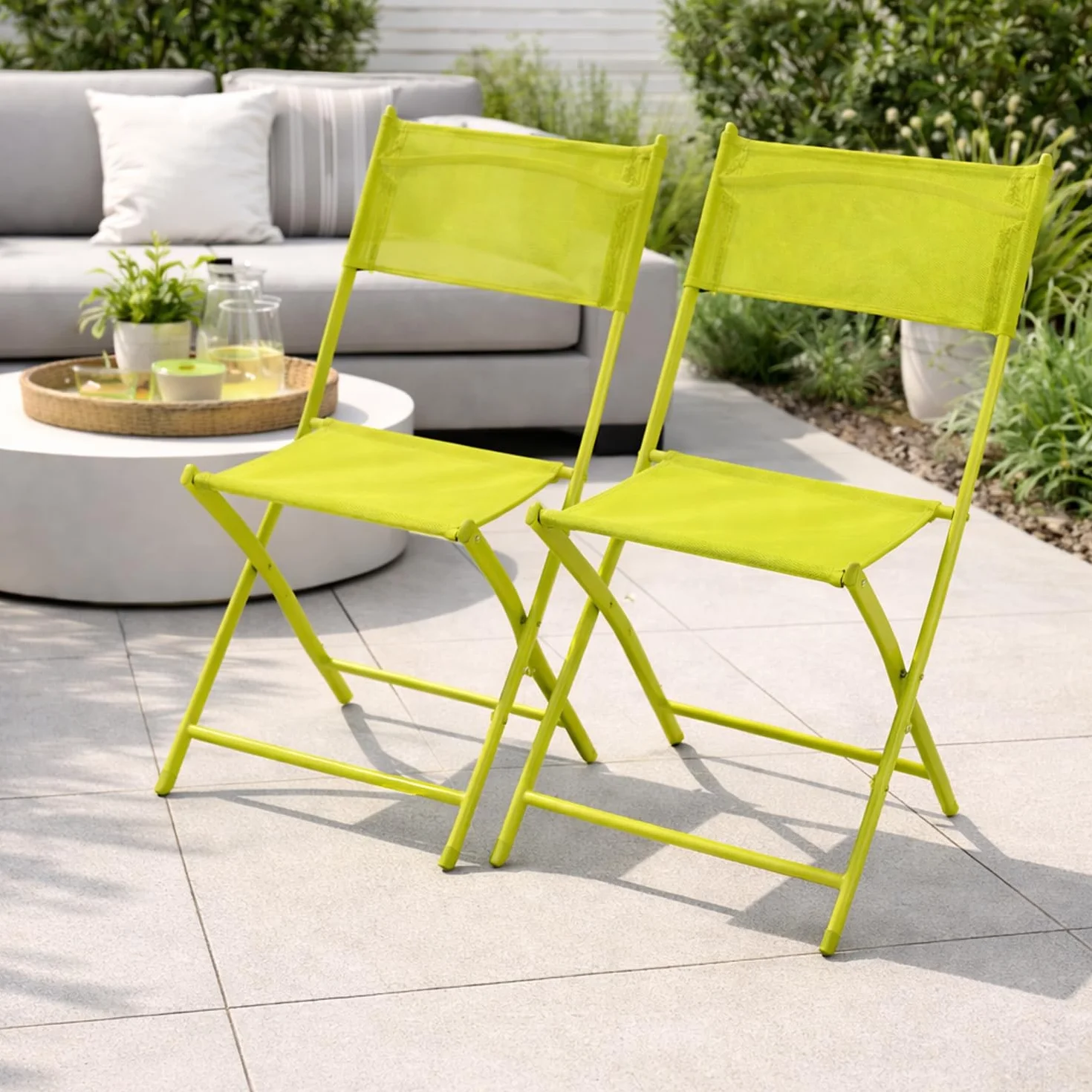 Mojawo Set di 2 Sedie da Giardino Pieghevoli con Schienale Alto, Acciaio Verniciato a Polvere, Verde Lime, Resistente alle Intemperie