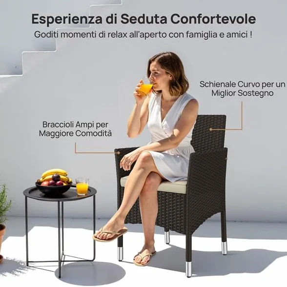 Yaheetech Set di 2 Sedie da Giardino in Poly Rattan con Braccioli e Schienale Regolabile, per Esterno