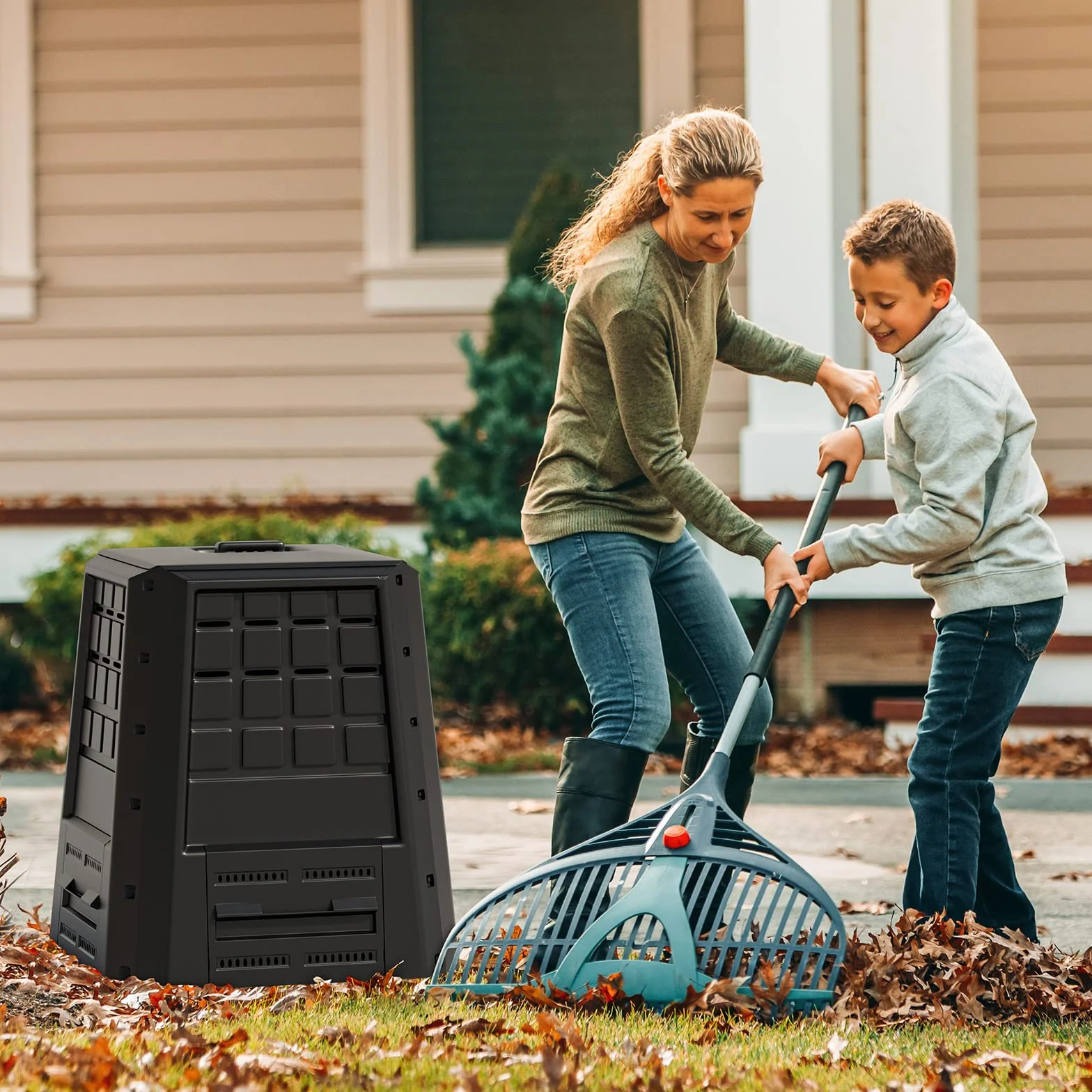 RELAX4LIFE Compostiera da Giardino da 380L, Contenitore per Compostaggio con Accesso Frontale, Ideale per Rifiuti da Giardino e Cucina