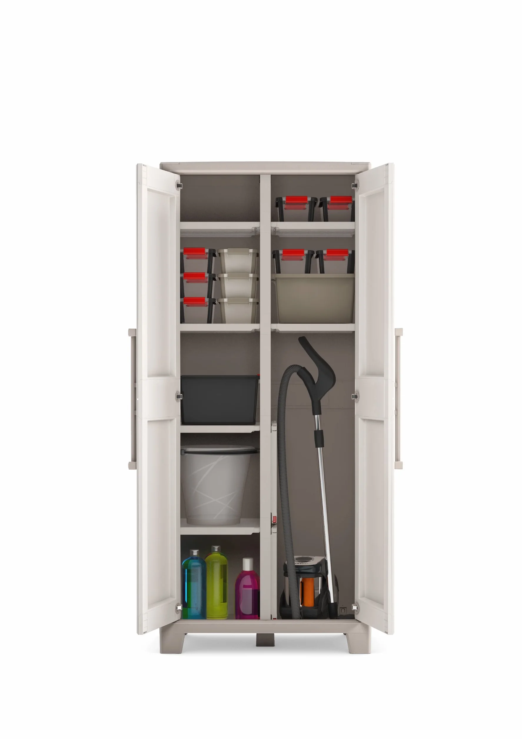 Keter Armadio Portascope Gulliver, 8 Ripiani Pieghevoli, da Esterno, Ideale per Balcone e Giardino, Sabbia/Beige, 80x44x182 H Cm