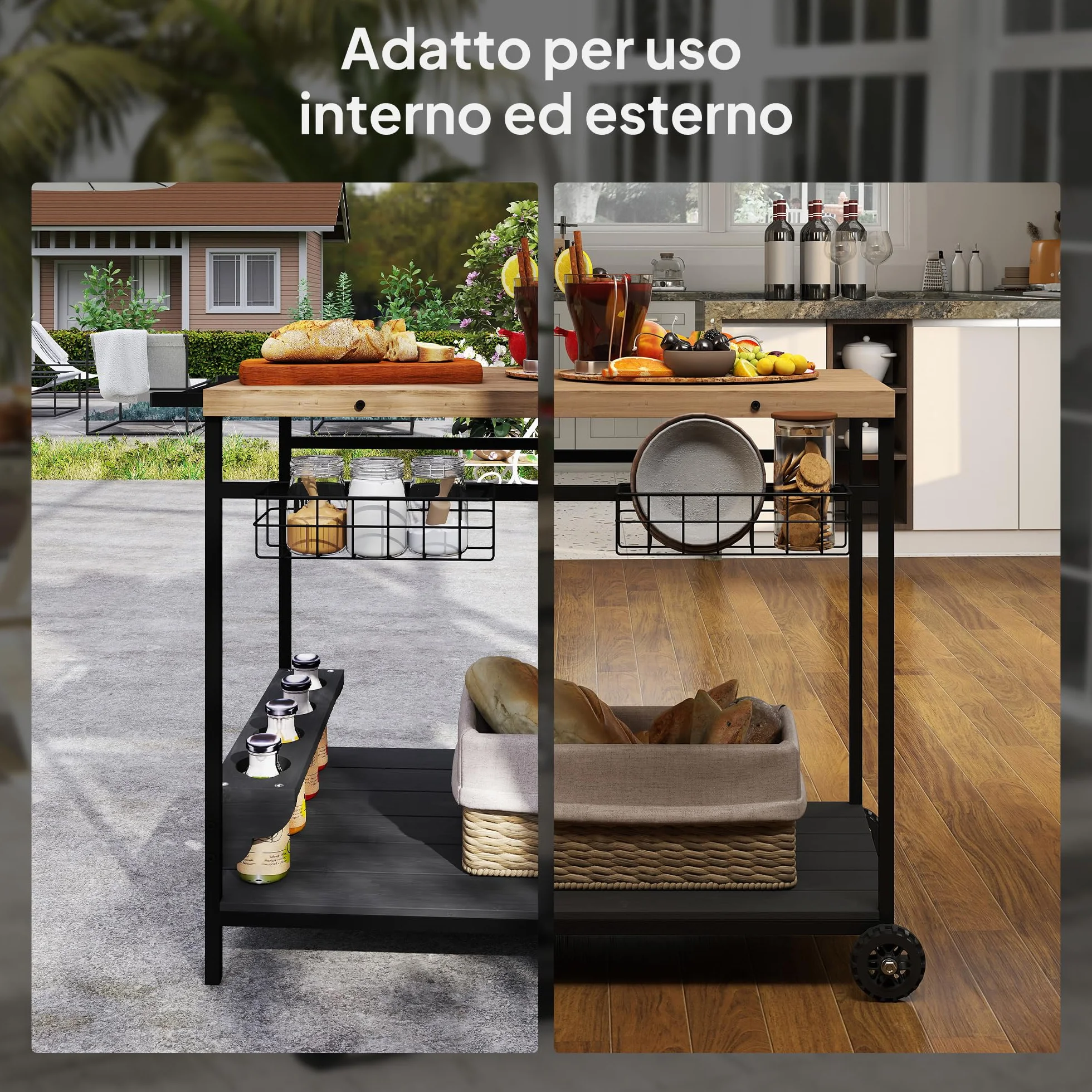 Outsunny Carrello da Giardino 2 Ripiani Legno Abete 97.5x65x81 cm Nero