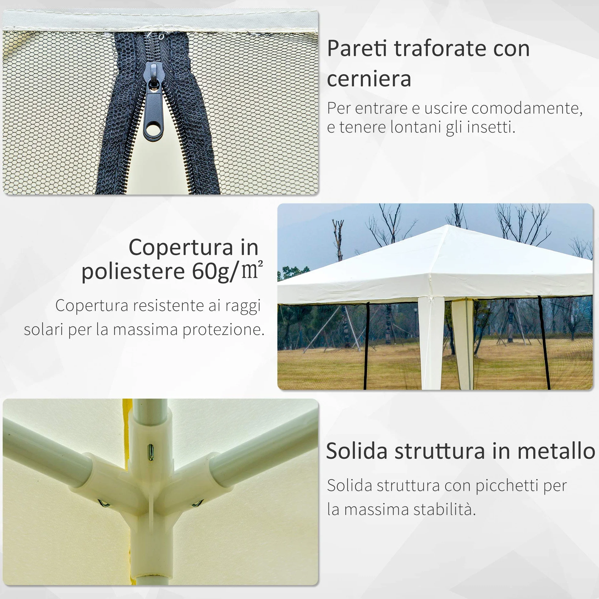 Outsunny Gazebo Impermeabile con Zanzariere 3 x 3 x 2.45 m Beige Poliestere